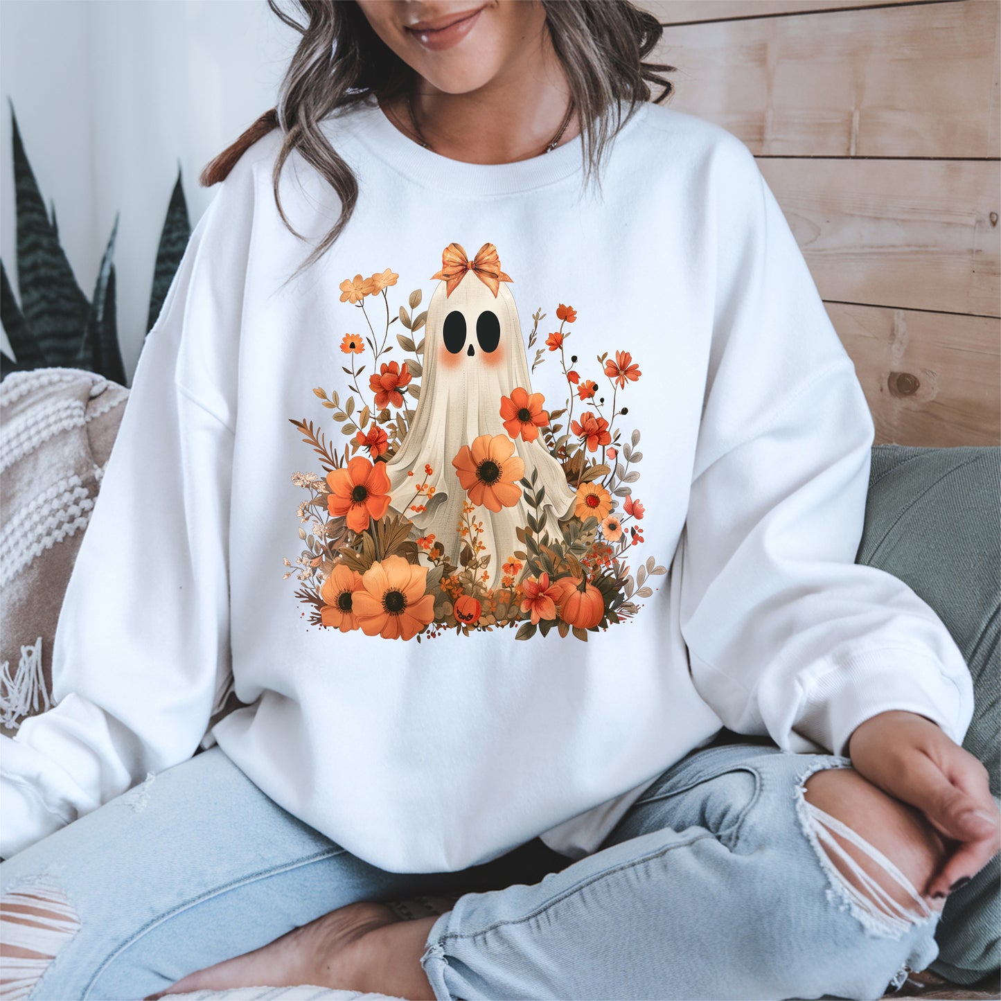 Autumn Ghost Floral Shirt Cute Fall Halloween Tee
