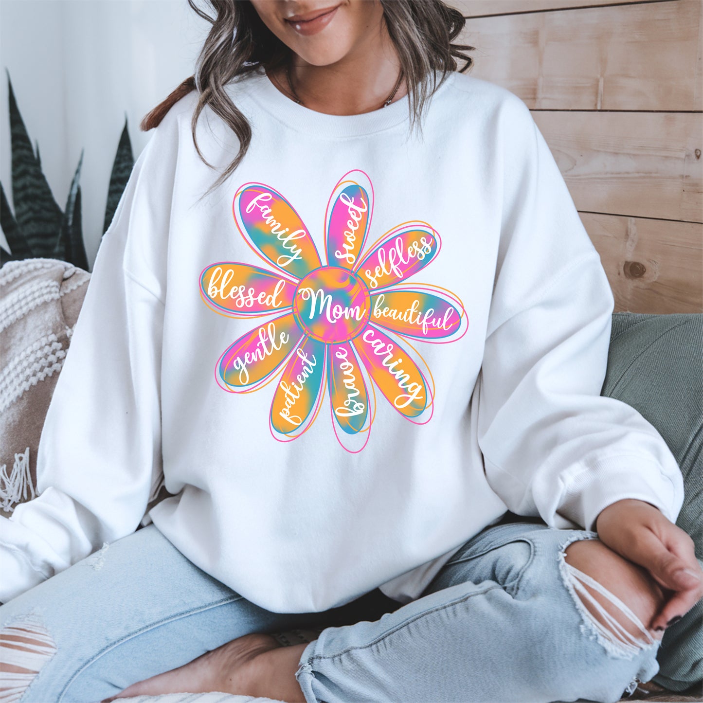 Colorful Flower Mom Shirt Hoodie Sweatshirt Gift for Mothers