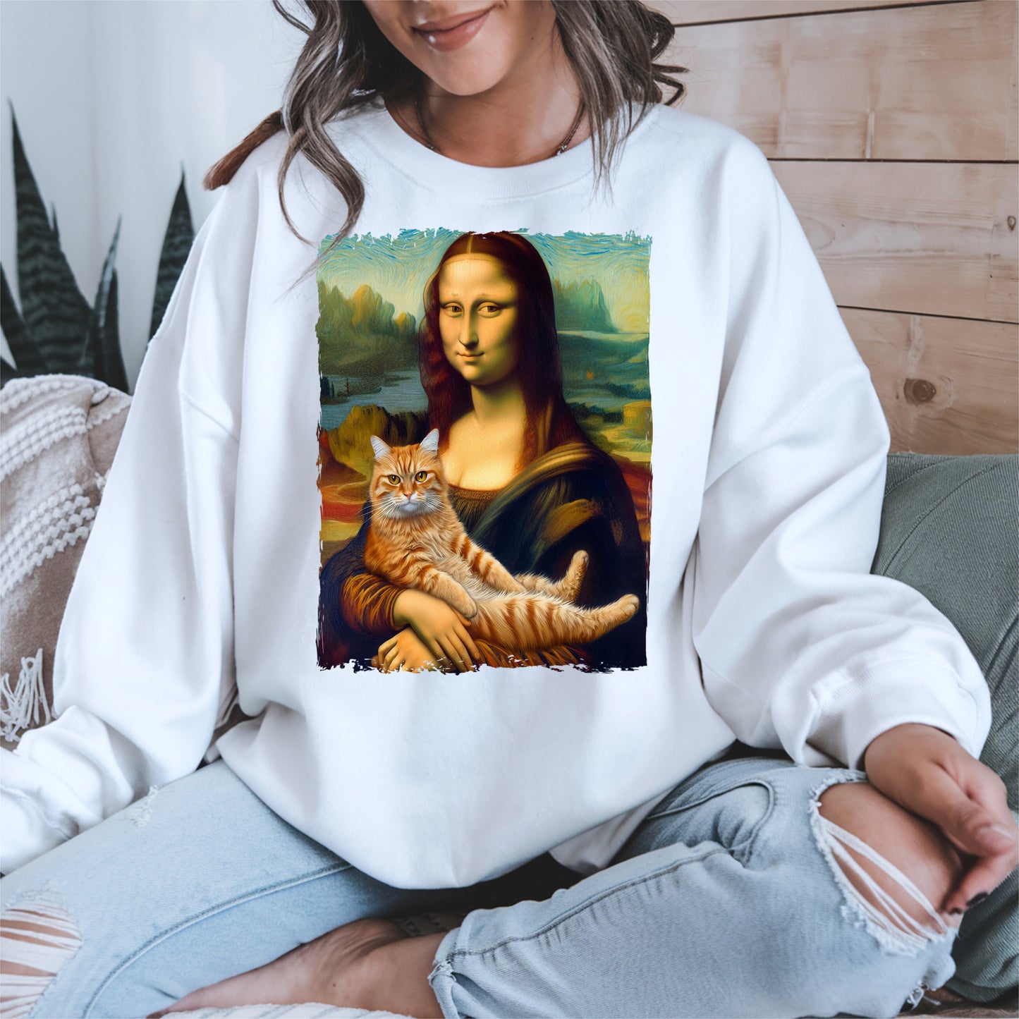Mona Lisa Holding Orange Cat Shirt Hoodie Sweatshirt