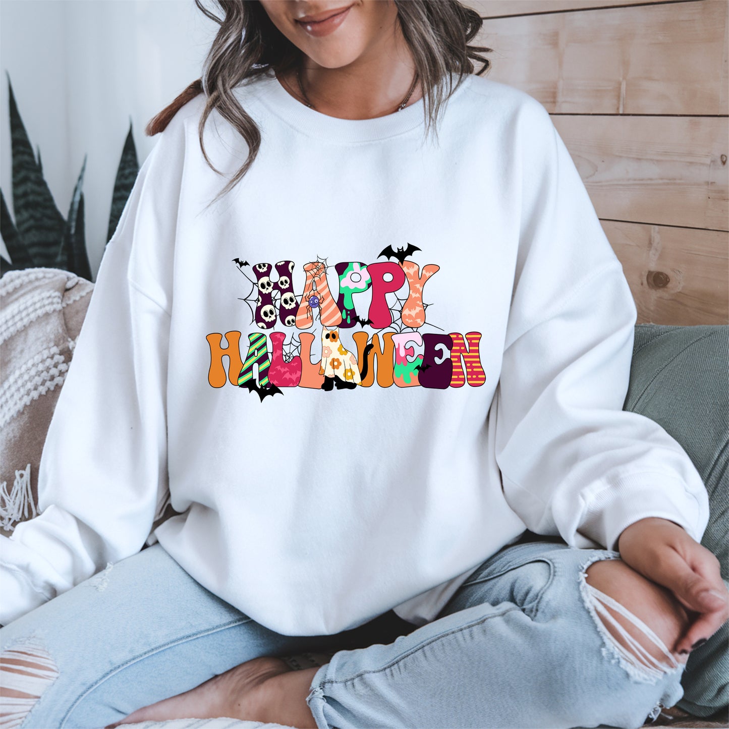 Colorful Ghost Pumpkin Retro Halloween Shirt