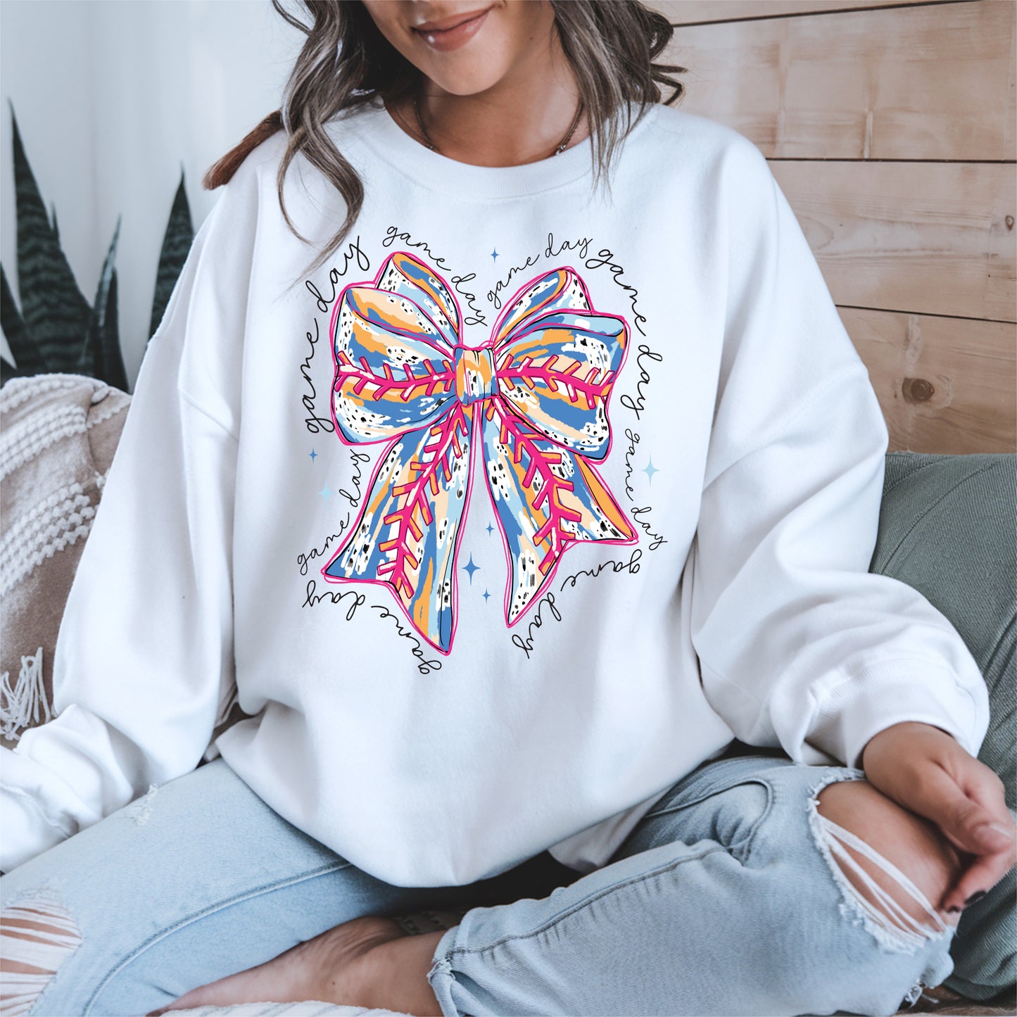 Game Day Bow Shirt Sport Tee Hoodie Sweatshirt for Baseball Fans