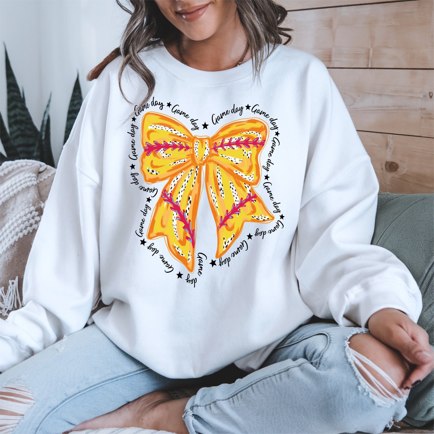 Yellow Baseball Bow Shirt Sport Tee Hoodie Sweatshirt Gift for Fans