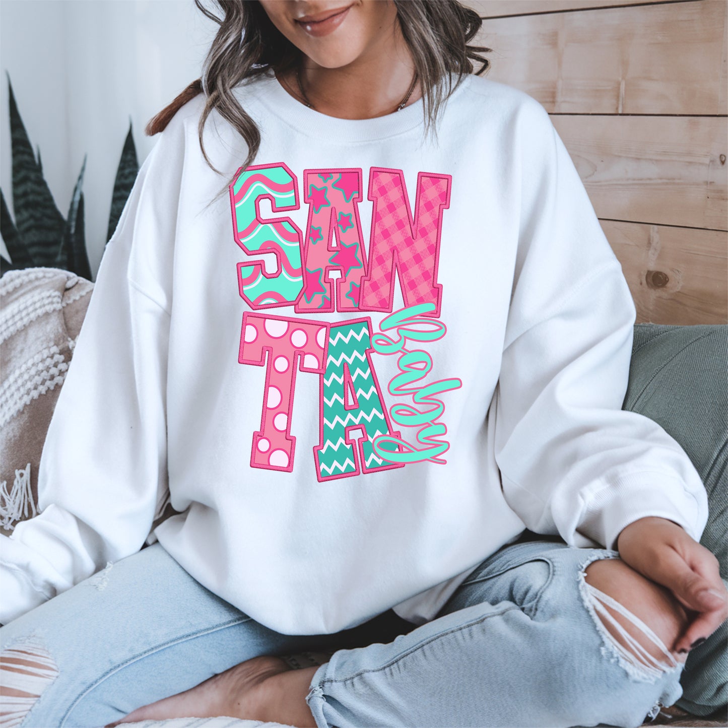 Santa Baby Embroidery-Inspired Christmas Shirt