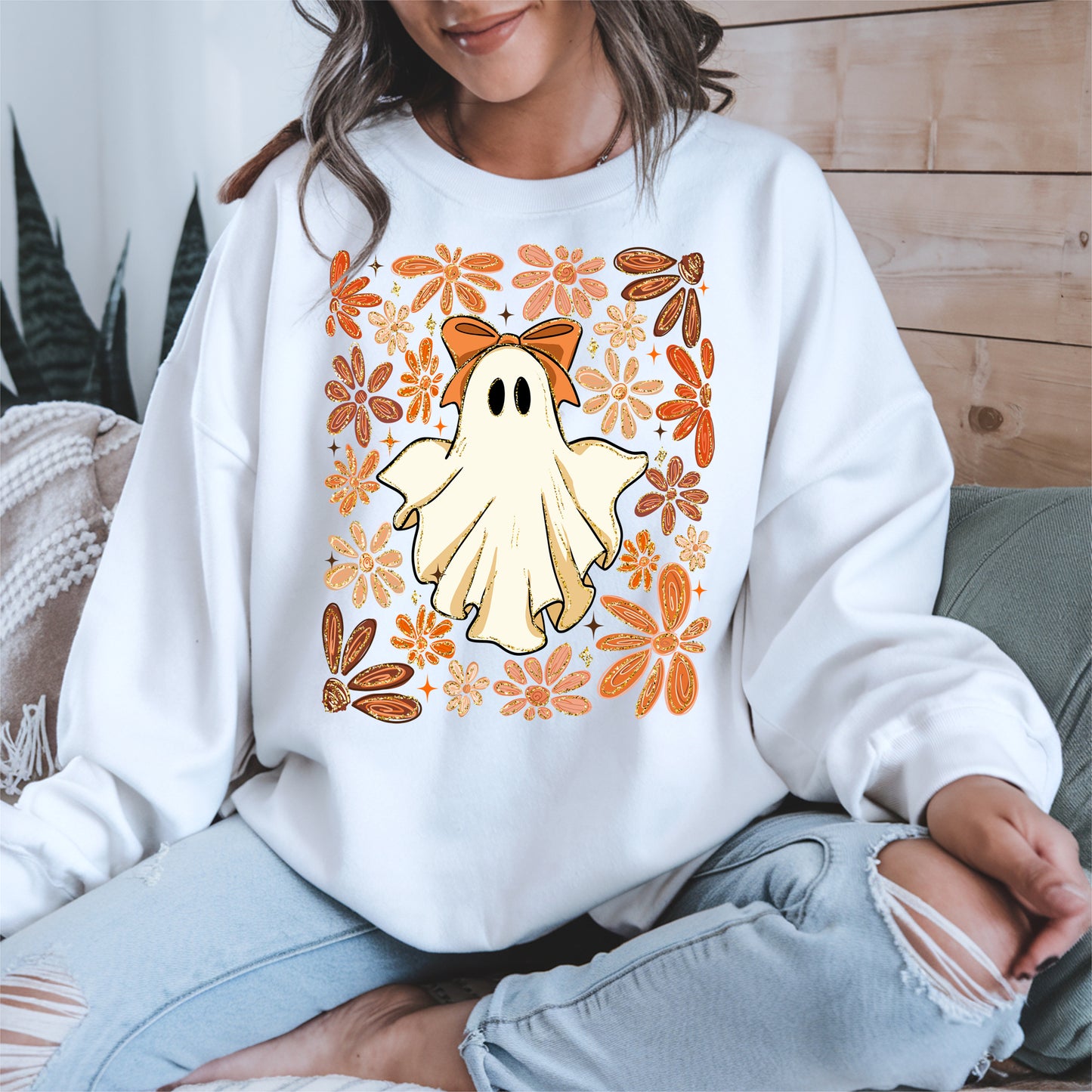 Boho floral ghost halloween shirt