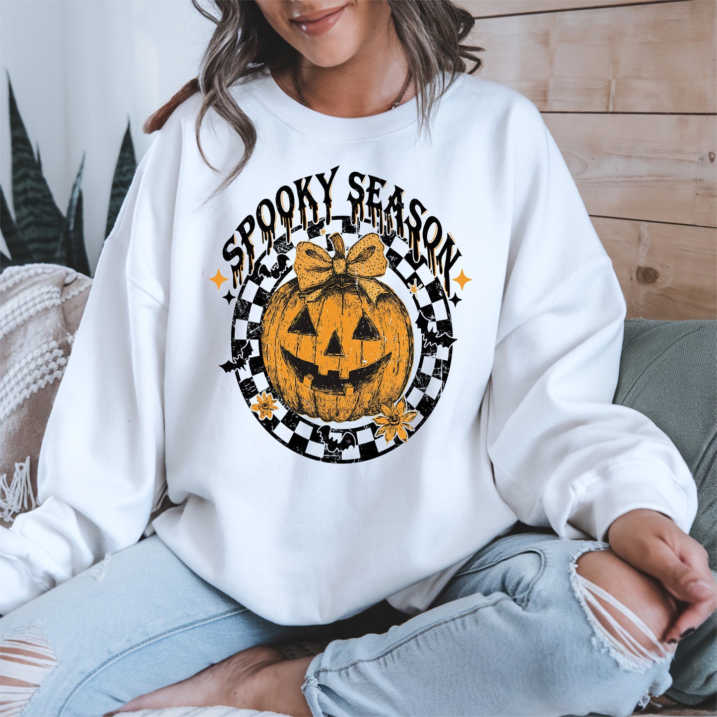 Spooky Season Halloween Pumpkin Checkered shirt