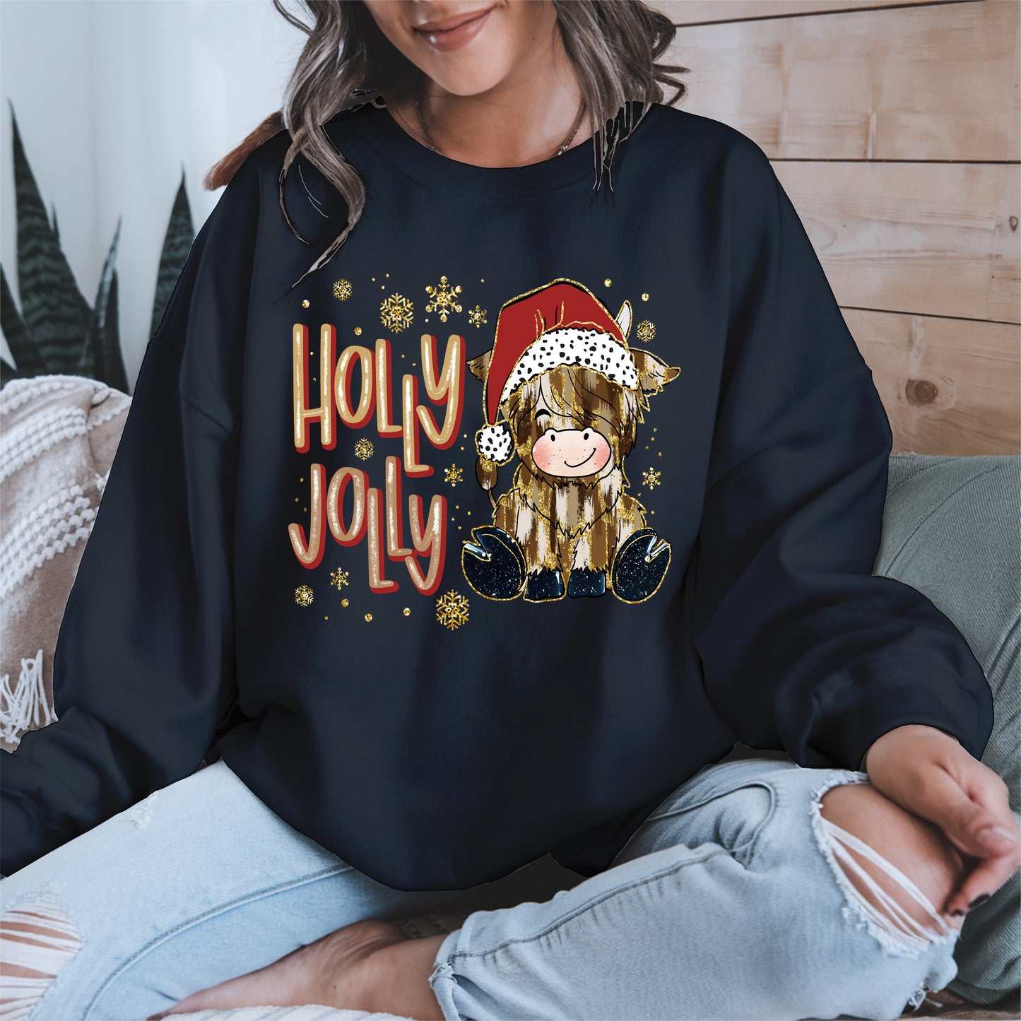 Holly Jolly Christmas Cow Santa Shirt