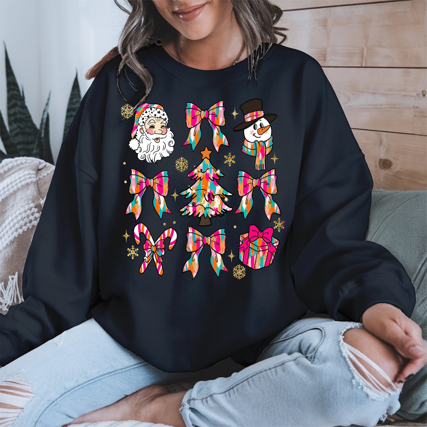 Colorful Brushstroke Santa Christmas Holiday Shirt