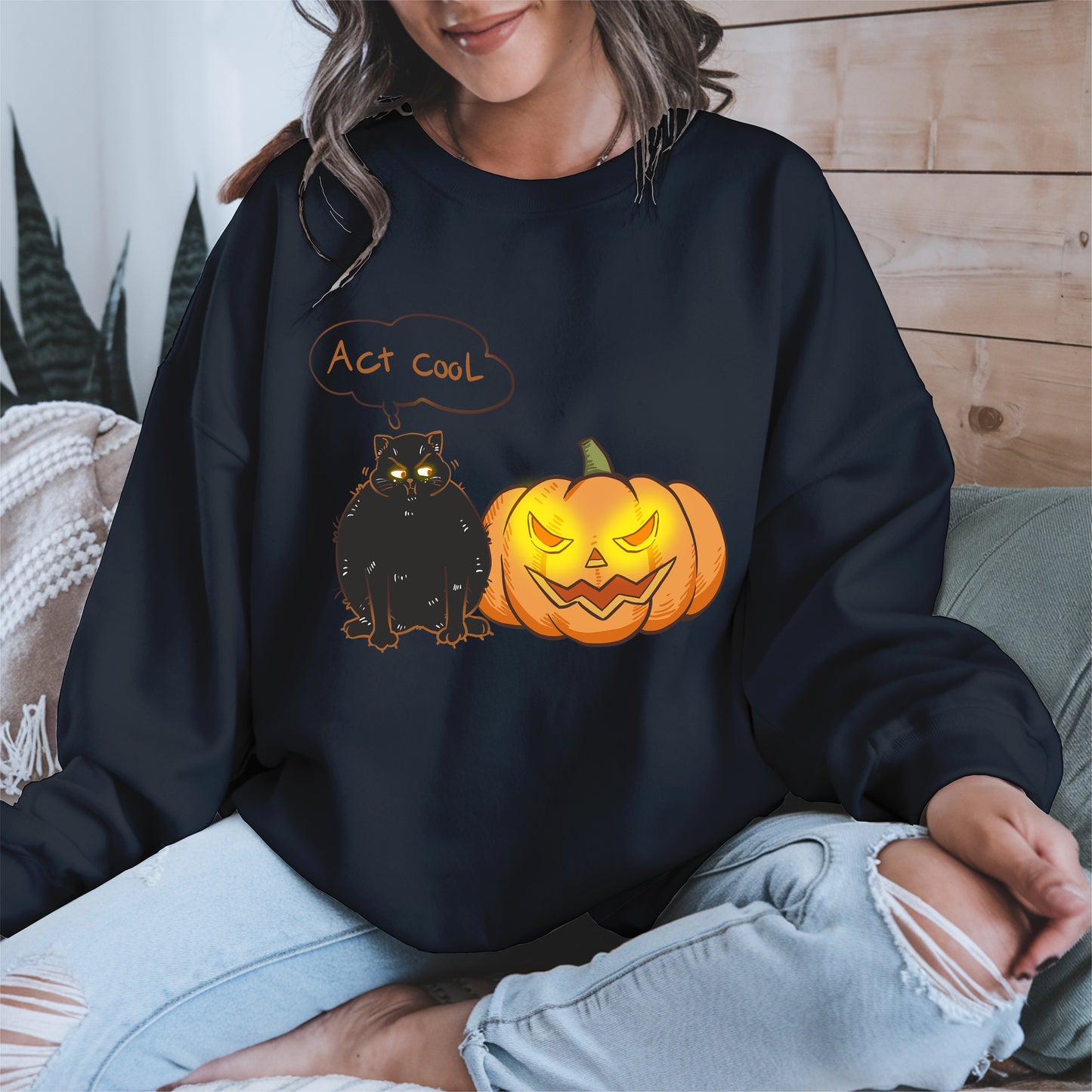 Act Cool - Black Cat & Pumpkin Halloween Tee
