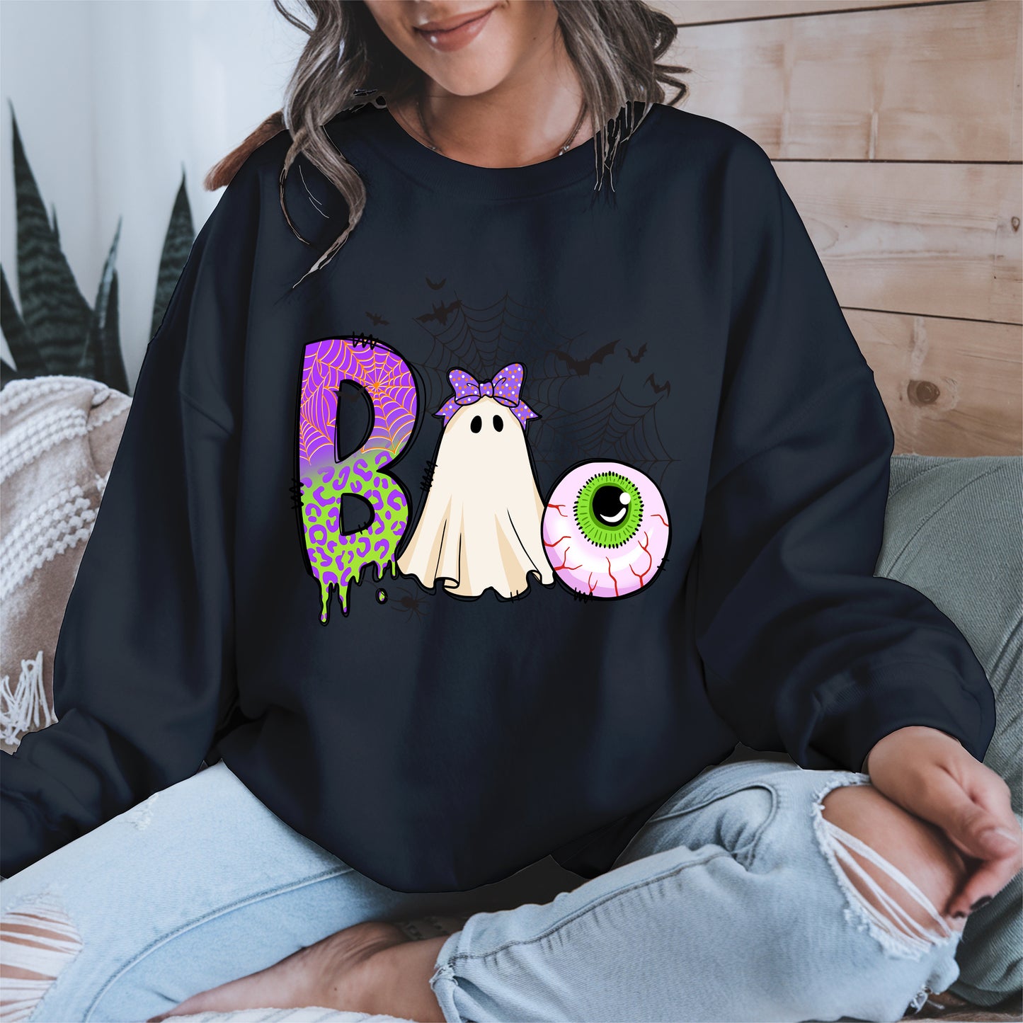 BOO Ghost Eyeball Shirt Hoodie Sweatshirt for Halloween Fun