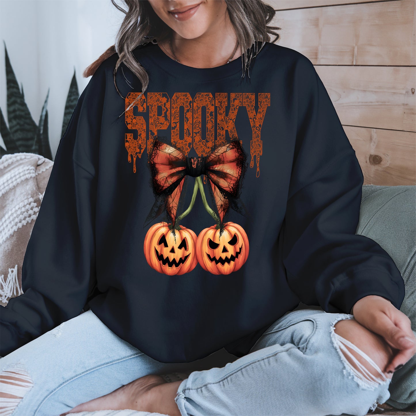 Spooky Bow Pumpkin Shirt Hoodie Sweatshirt for Halloween
