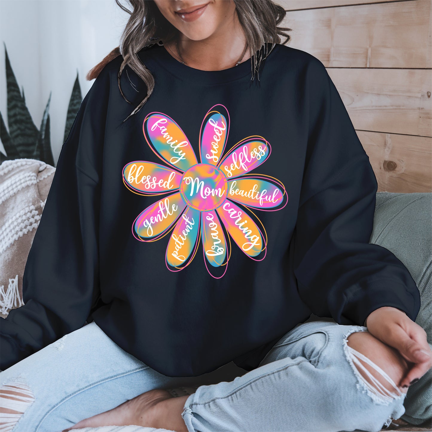 Colorful Flower Mom Shirt Hoodie Sweatshirt Gift for Mothers