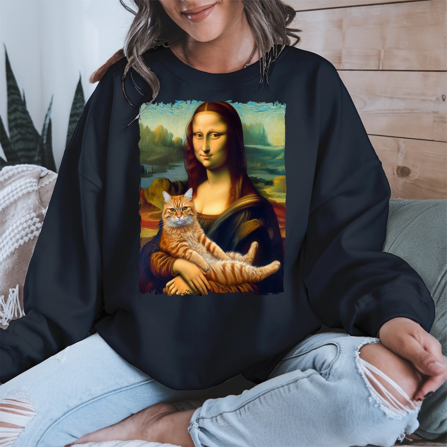 Mona Lisa Holding Orange Cat Shirt Hoodie Sweatshirt