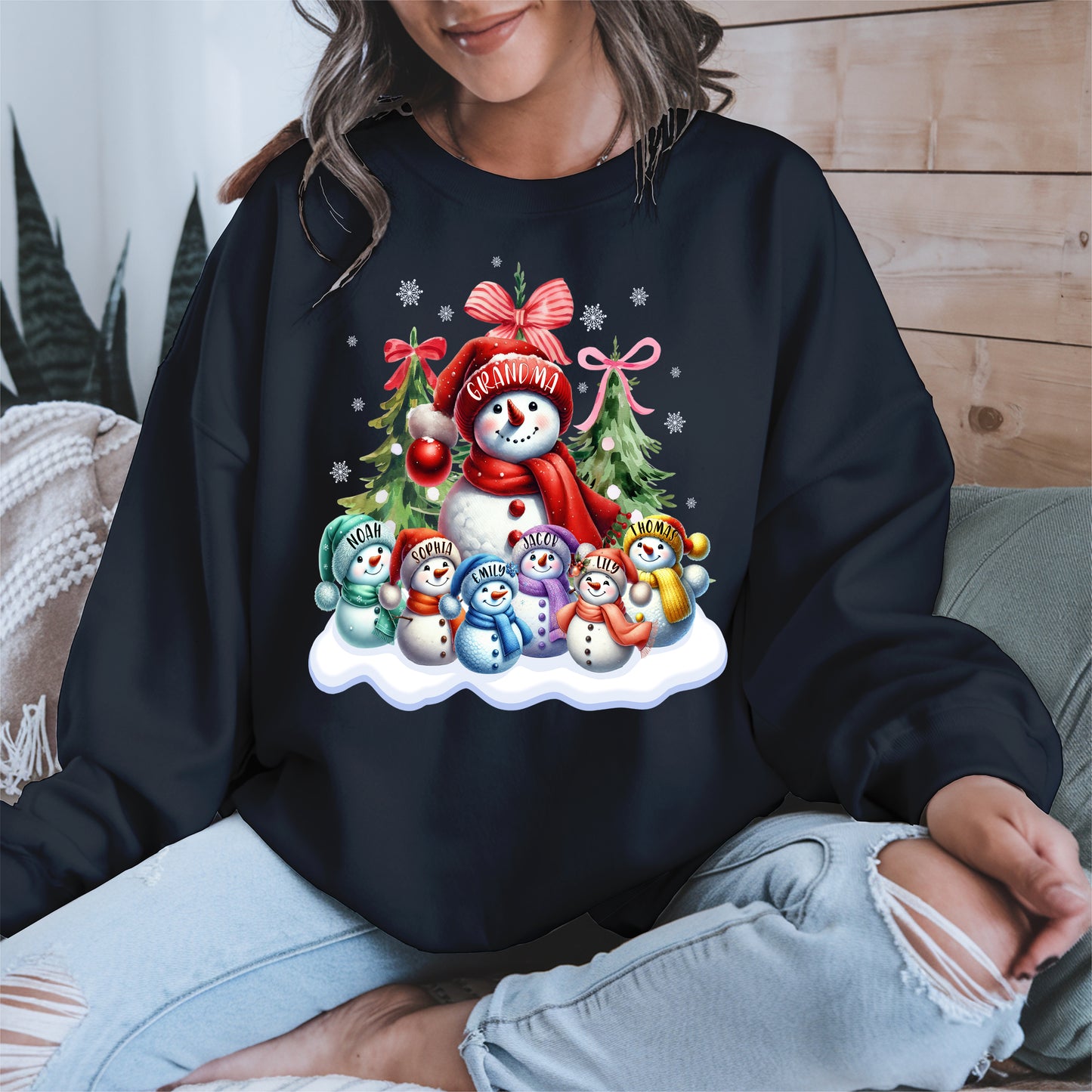 Personalized Snowman Family Grandma Shirt