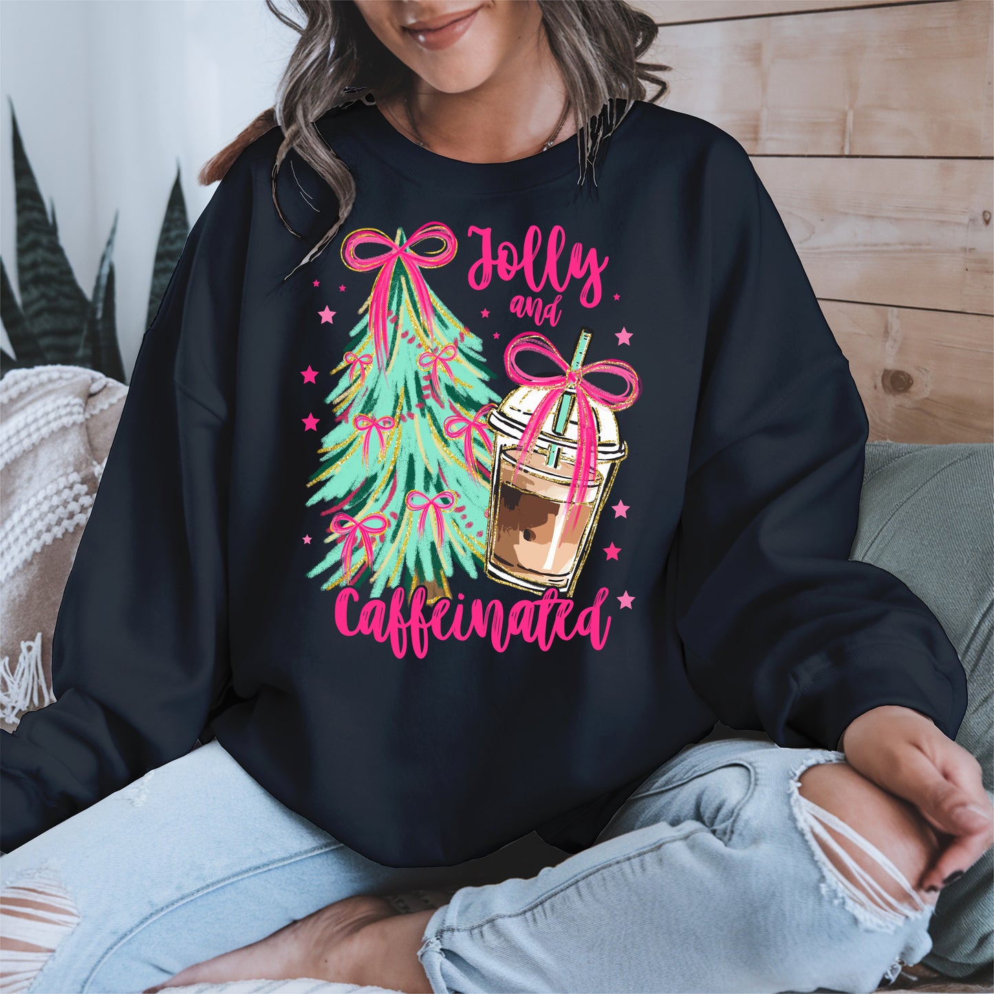 Jolly and Caffeinated Christmas Shirt