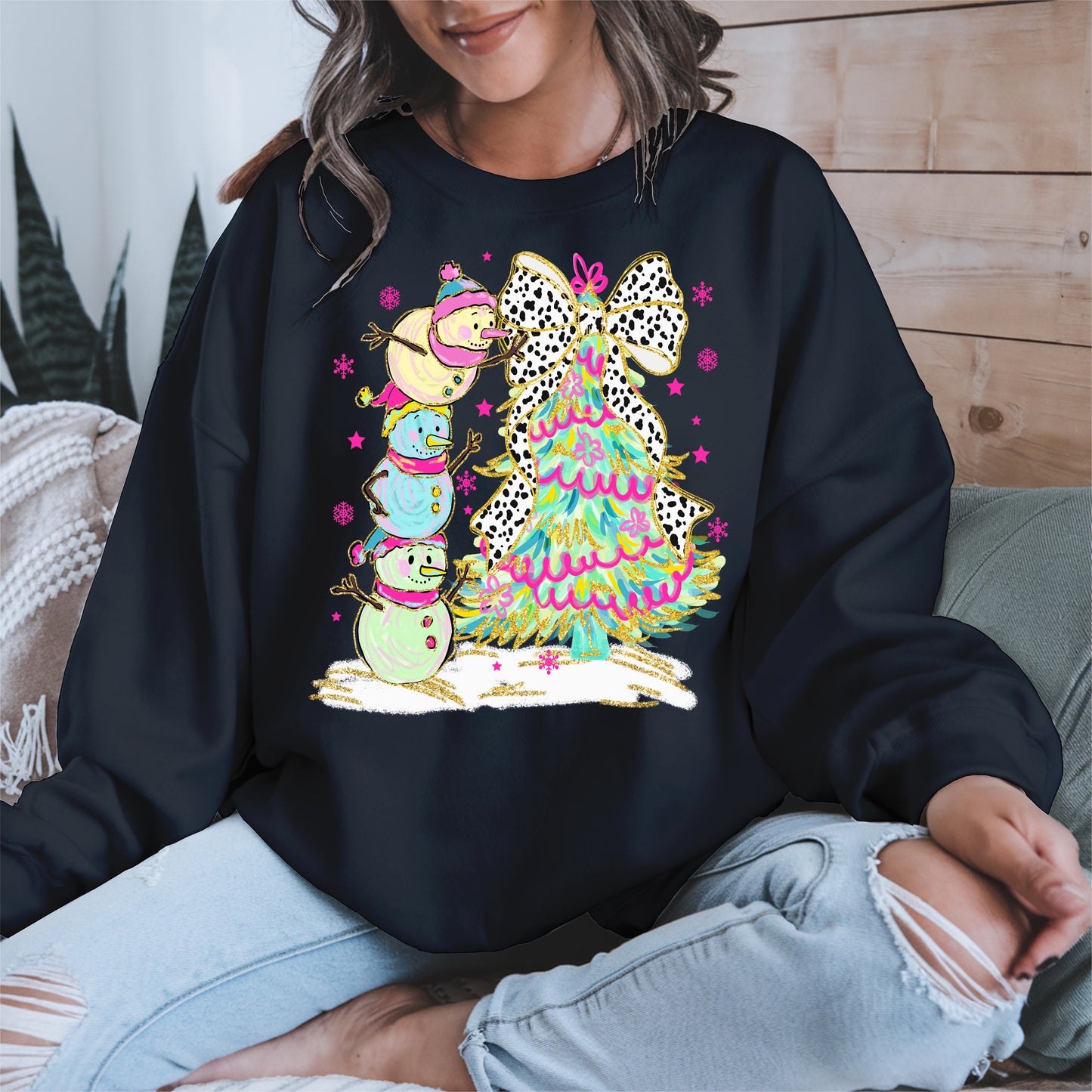 Stacked Snowmen and Christmas Tree Shirt