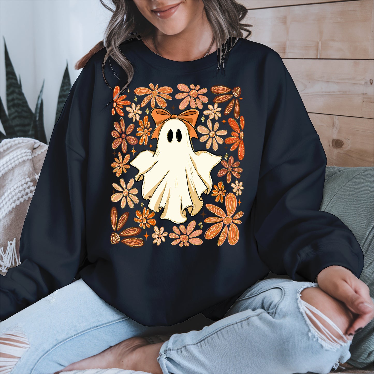 Boho floral ghost halloween shirt