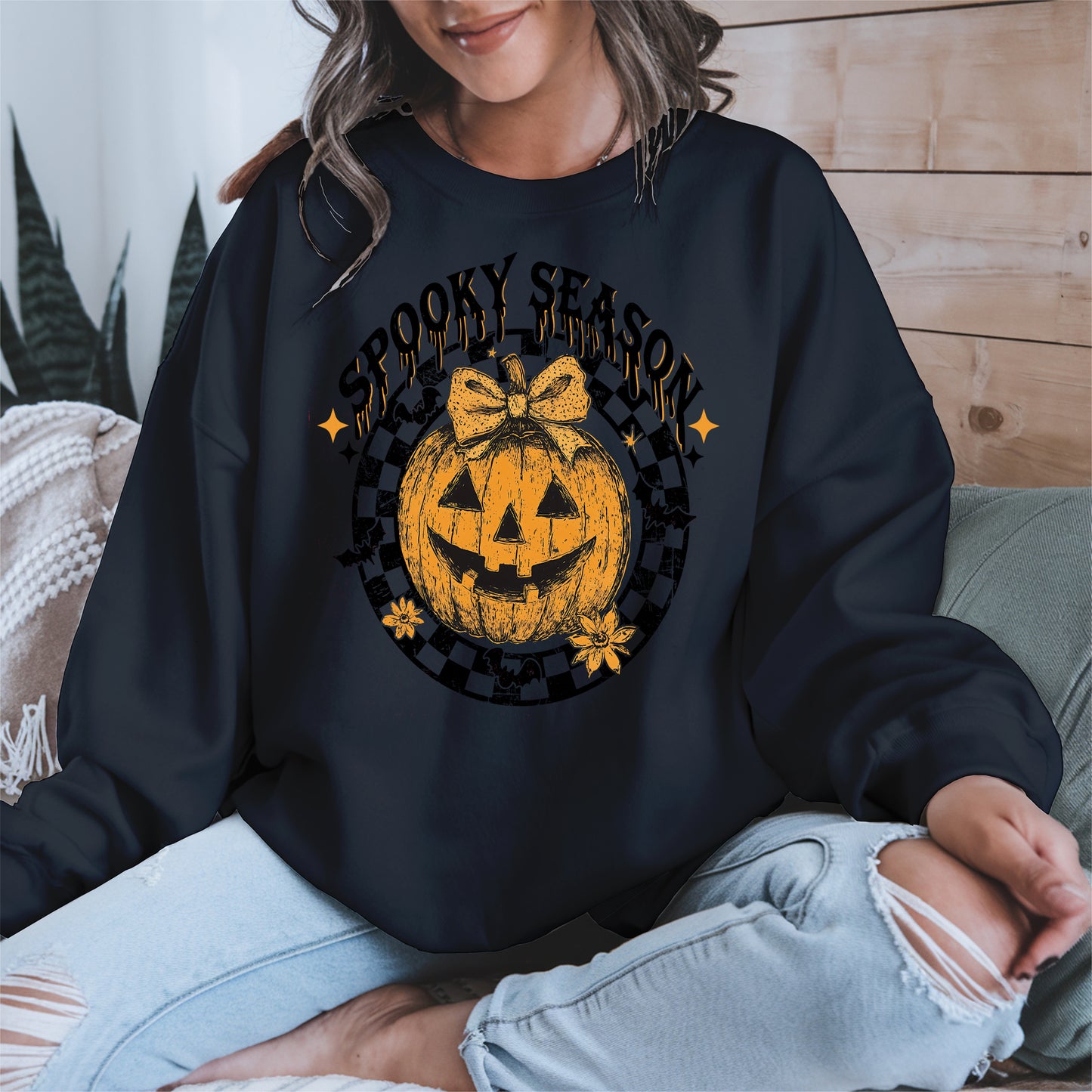 Spooky Season Halloween Pumpkin Checkered shirt