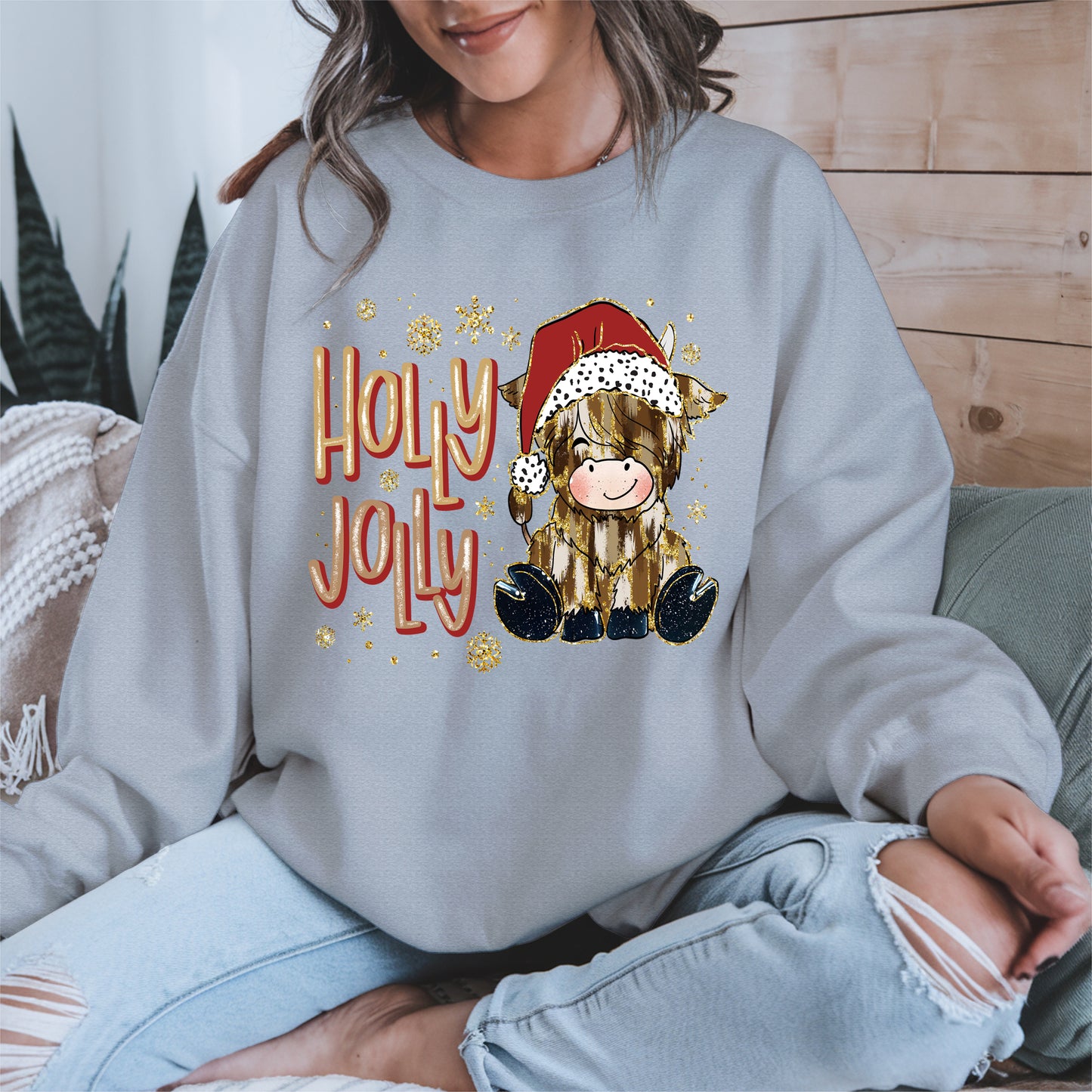 Holly Jolly Christmas Cow Santa Shirt