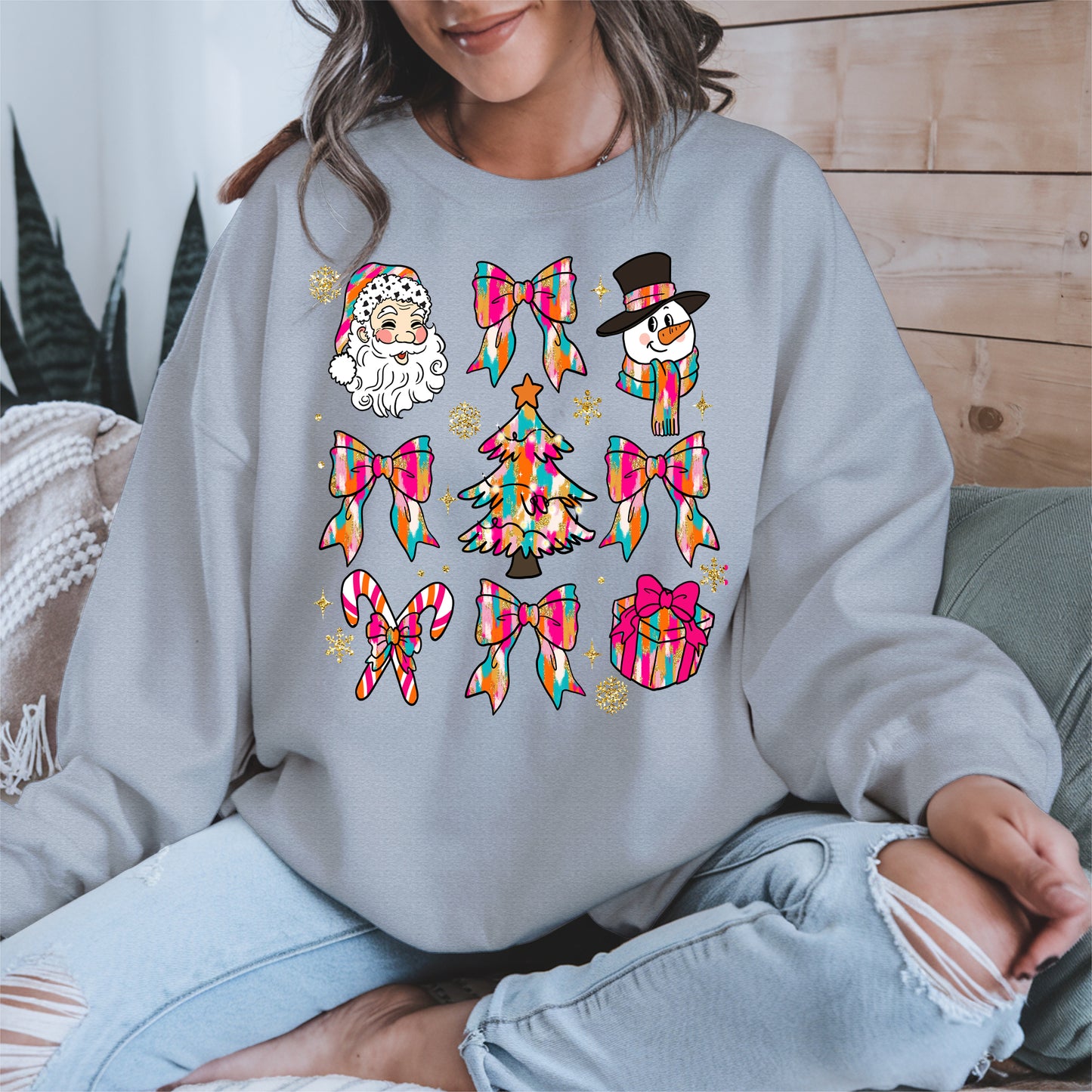 Colorful Brushstroke Santa Christmas Holiday Shirt
