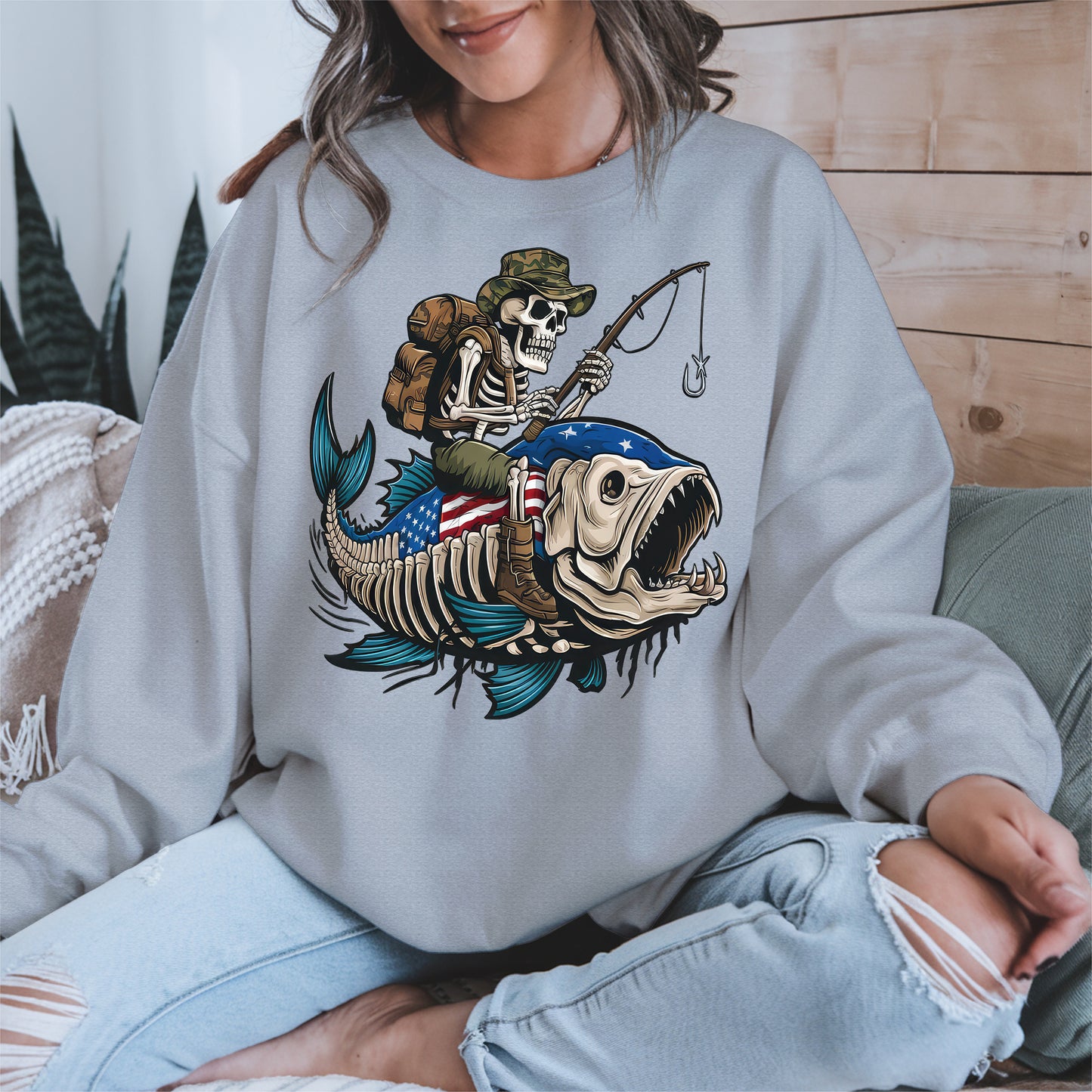 Patriotic Skeleton Fishing Shirt Hoodie Sweatshirt