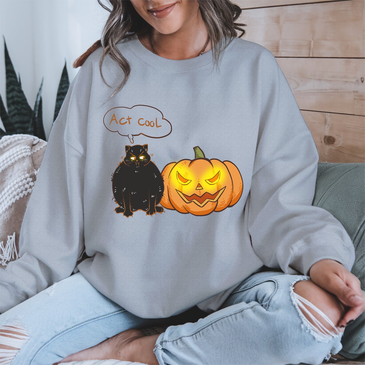 Act Cool - Black Cat & Pumpkin Halloween Tee