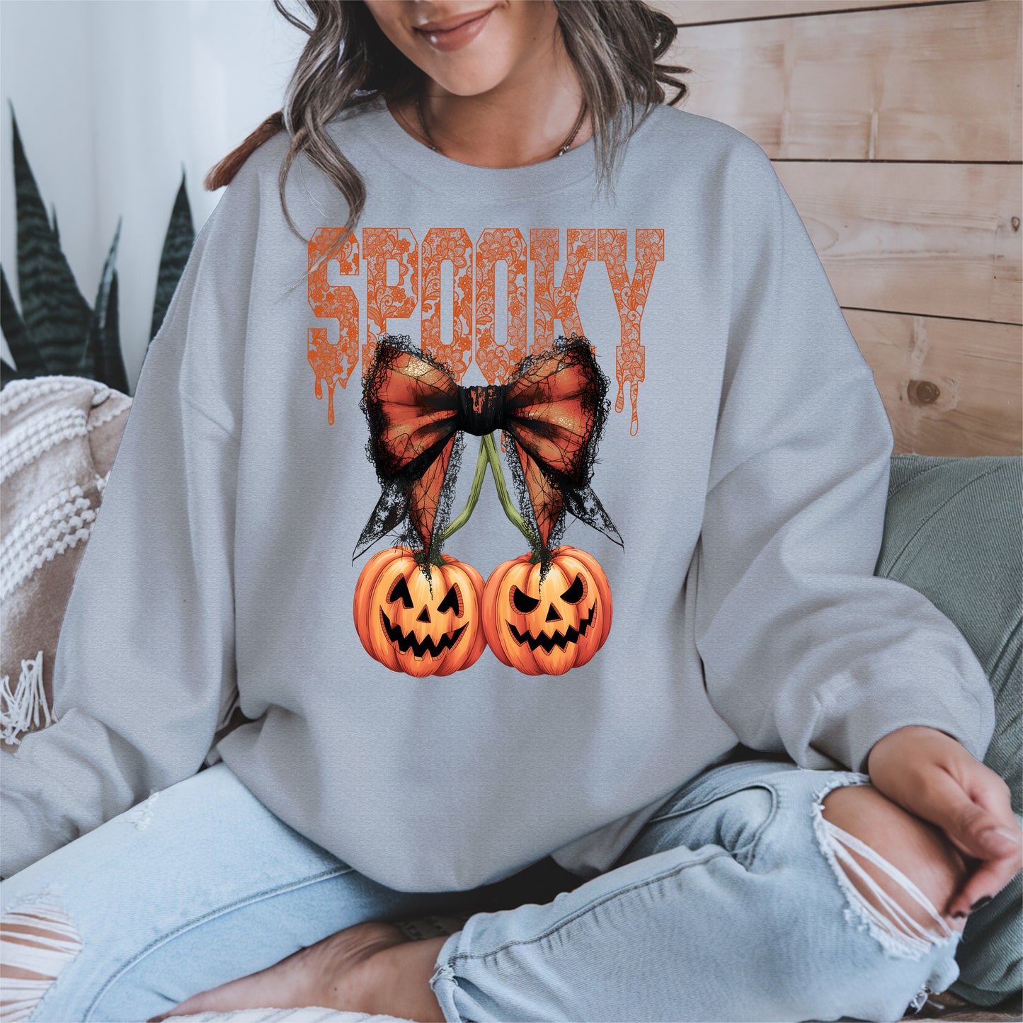Spooky Bow Pumpkin Shirt Hoodie Sweatshirt for Halloween