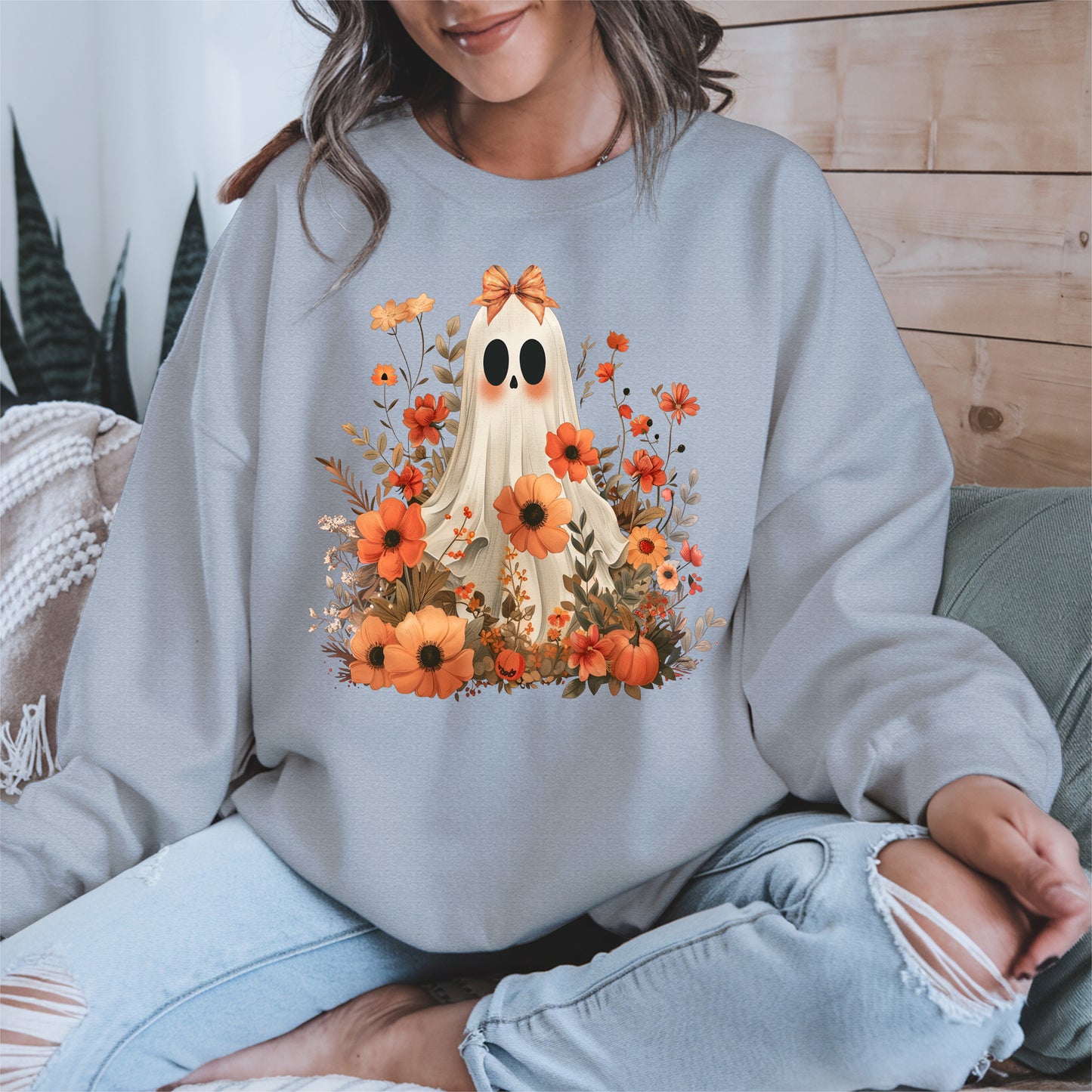 Autumn Ghost Floral Shirt Cute Fall Halloween Tee