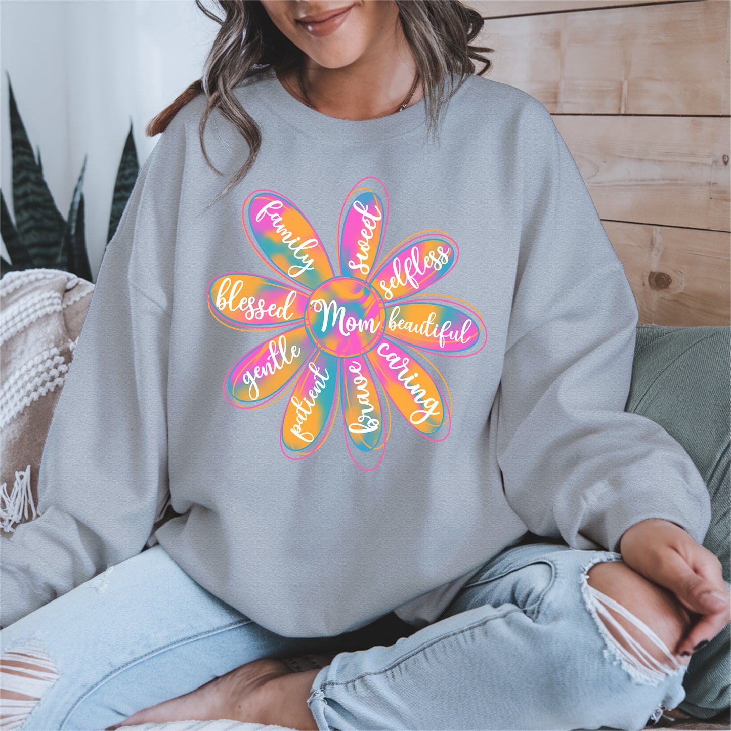 Colorful Flower Mom Shirt Hoodie Sweatshirt Gift for Mothers