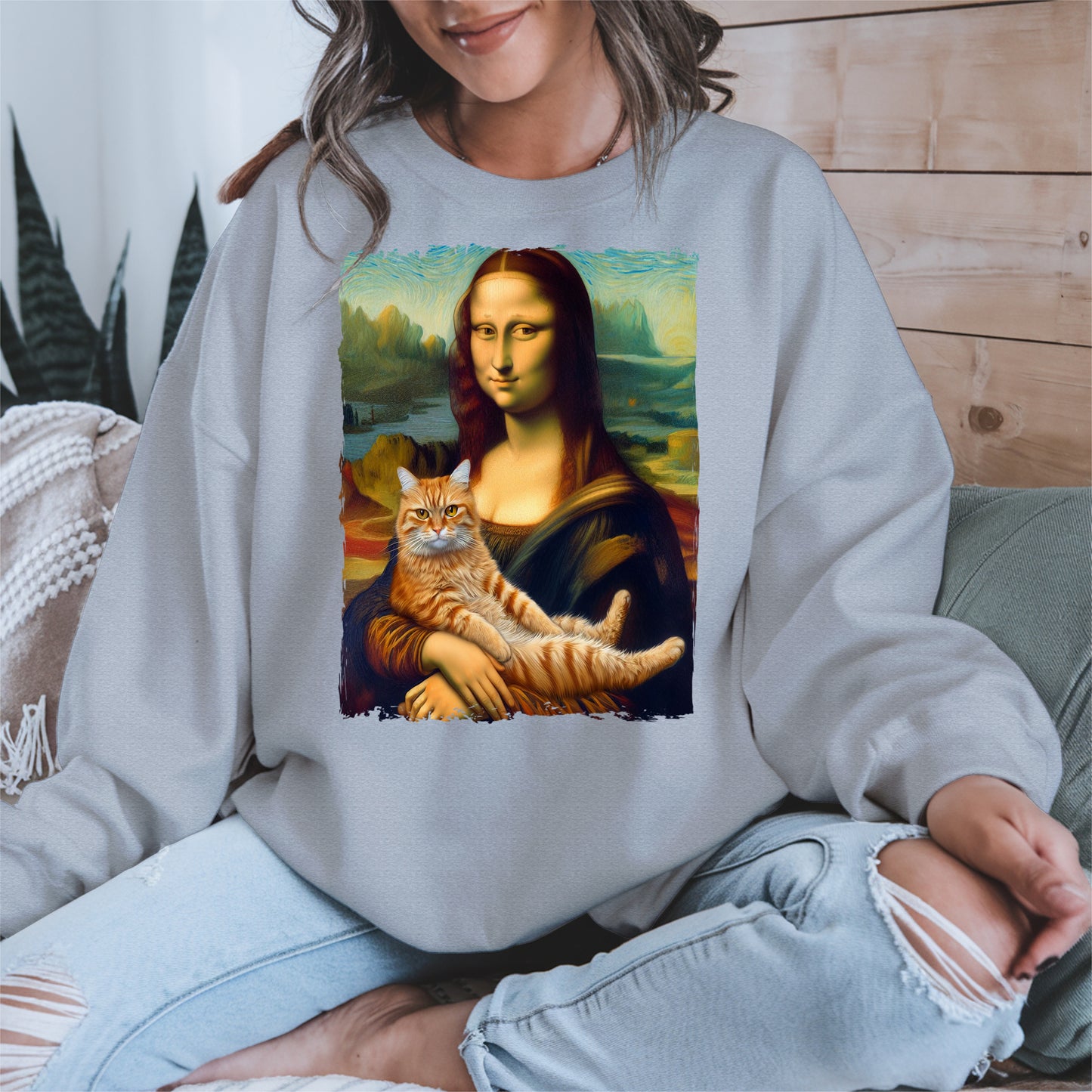 Mona Lisa Holding Orange Cat Shirt Hoodie Sweatshirt