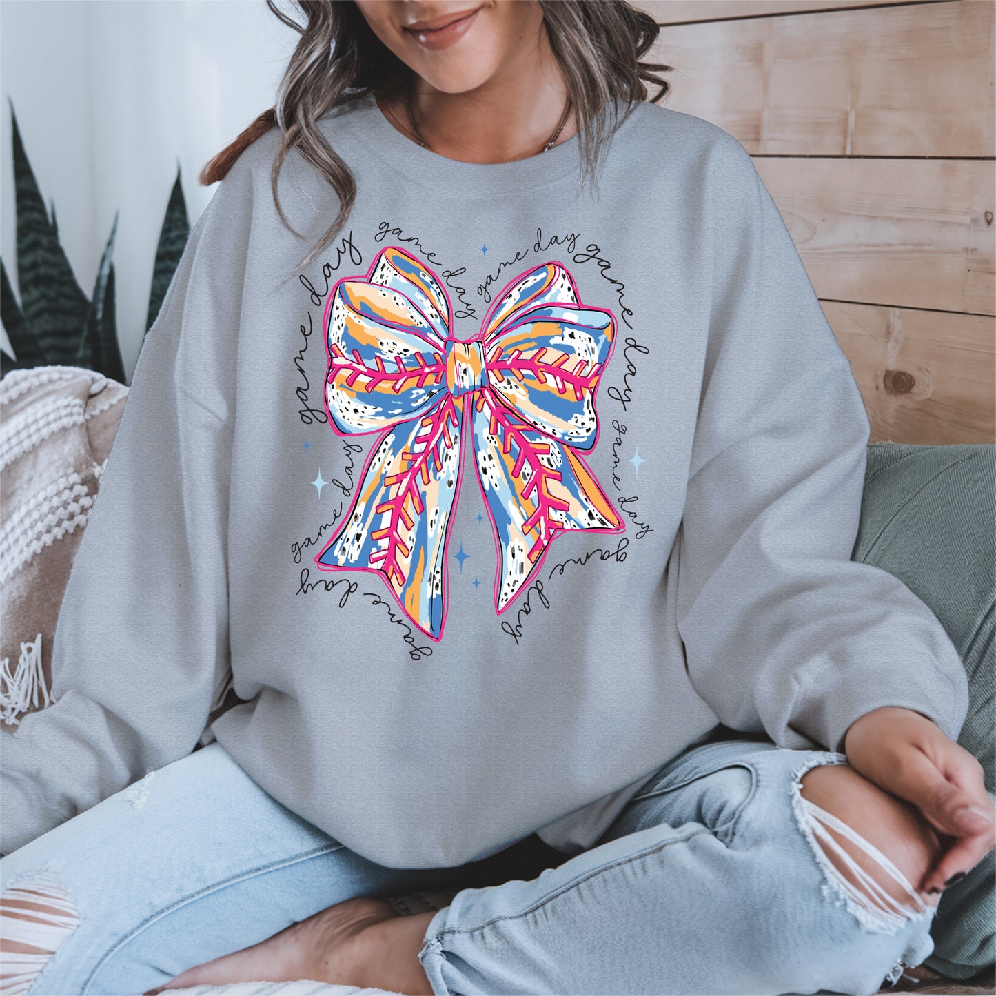 Game Day Bow Shirt Sport Tee Hoodie Sweatshirt for Baseball Fans