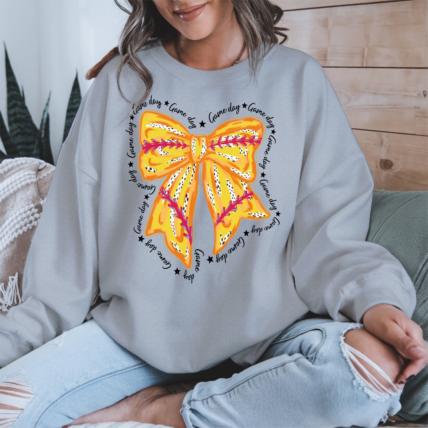 Yellow Baseball Bow Shirt Sport Tee Hoodie Sweatshirt Gift for Fans