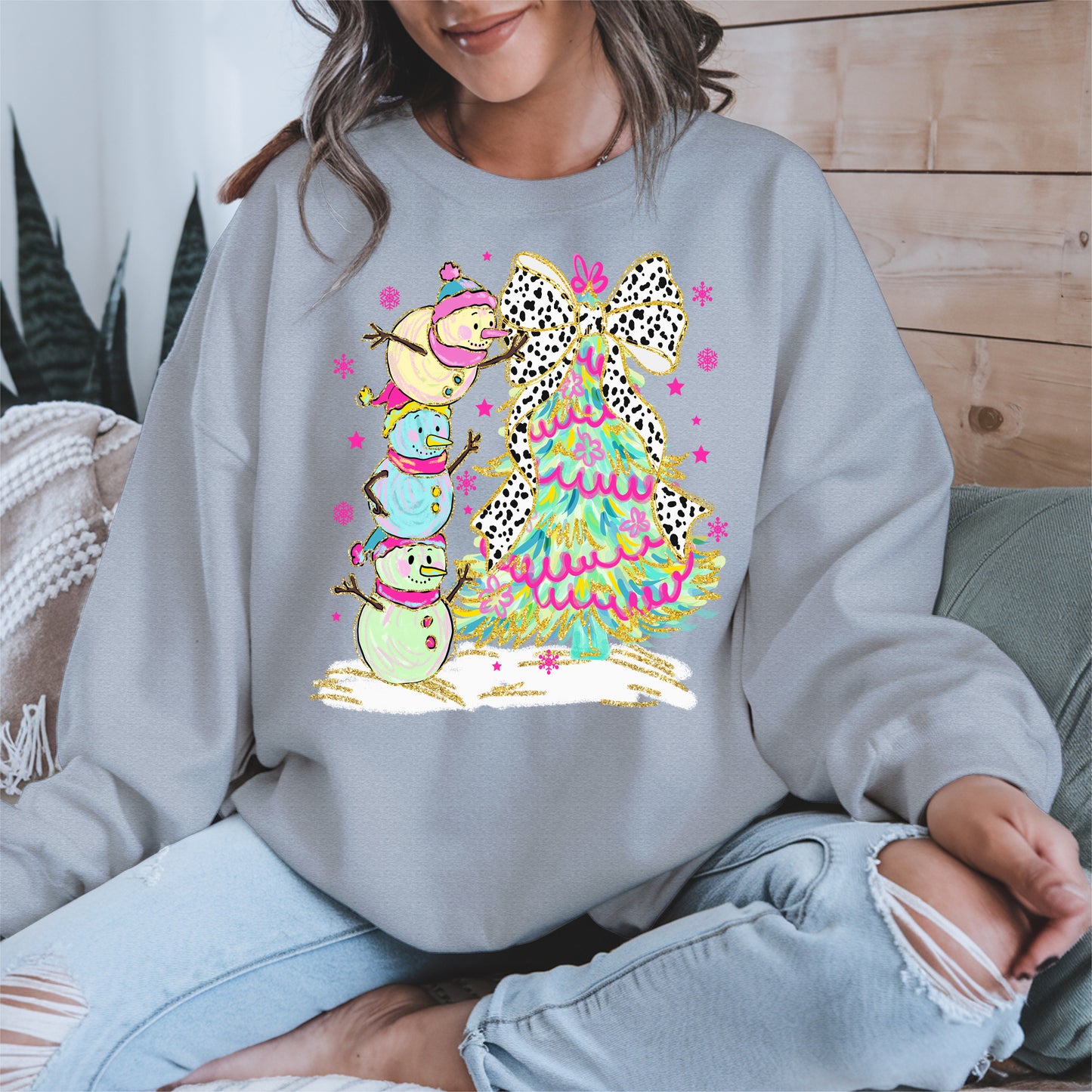 Stacked Snowmen and Christmas Tree Shirt