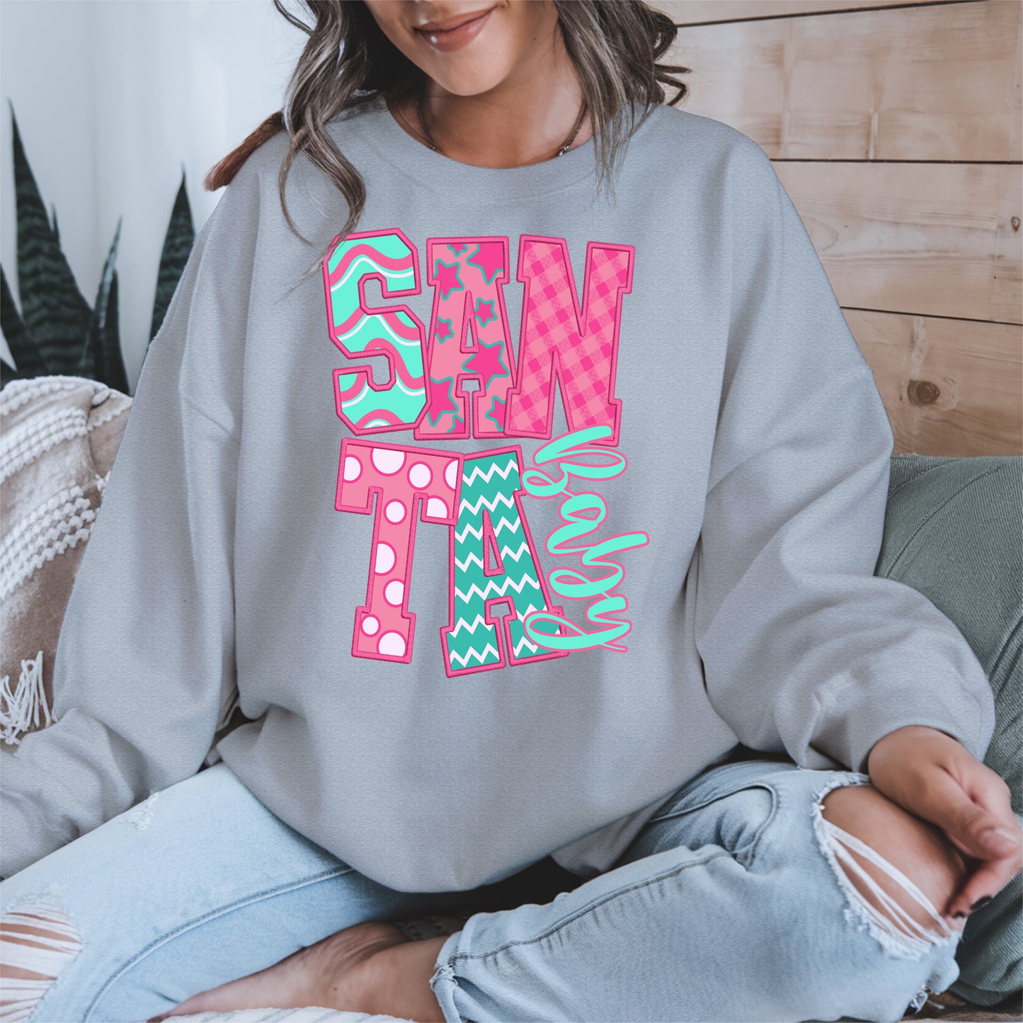 Santa Baby Embroidery-Inspired Christmas Shirt
