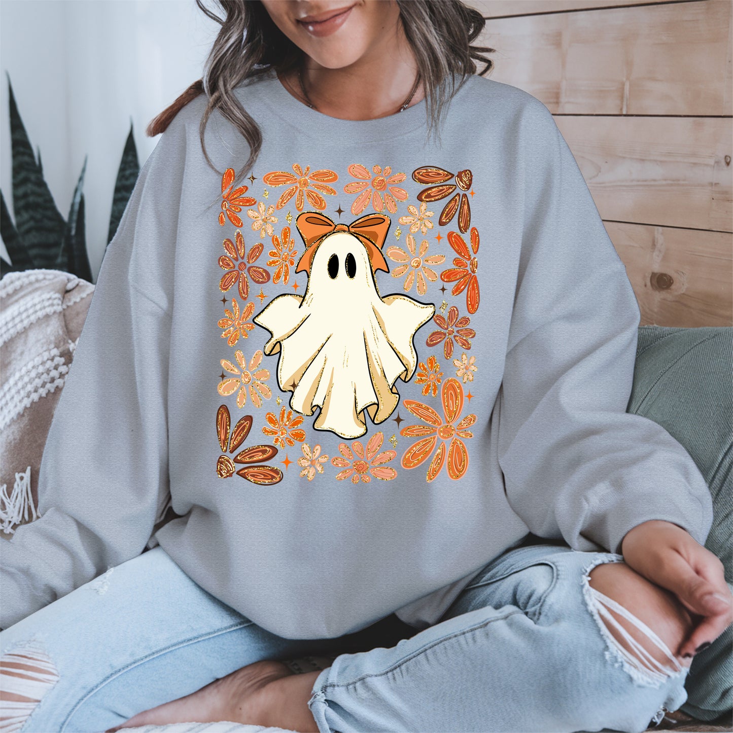Boho floral ghost halloween shirt