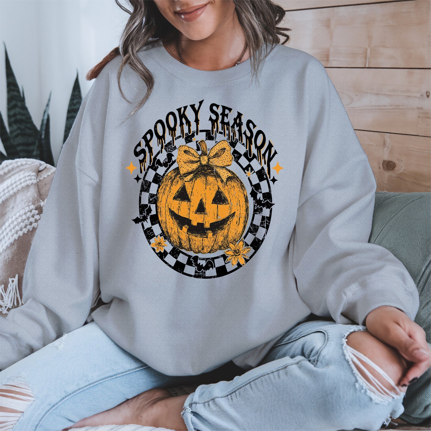 Spooky Season Halloween Pumpkin Checkered shirt