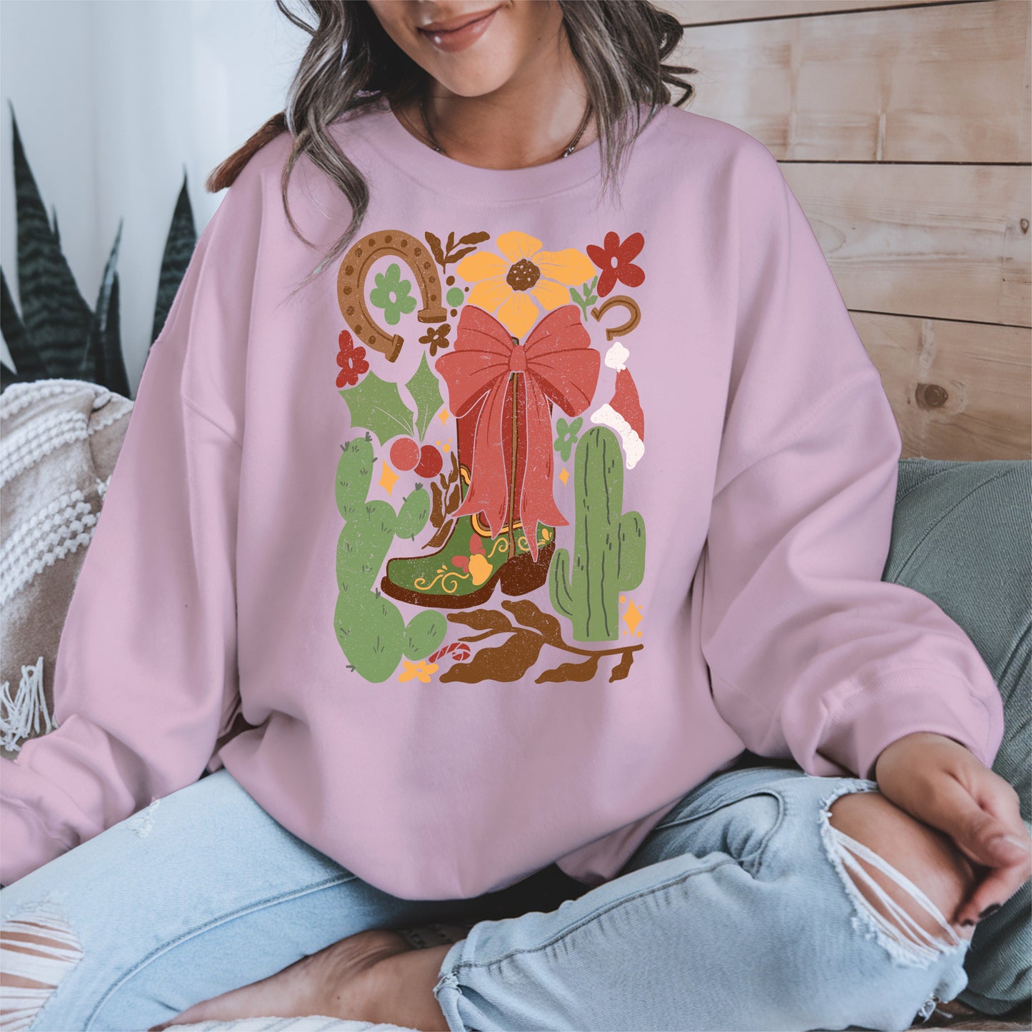 Western Christmas Cowboy Boot Shirt Hoodie
