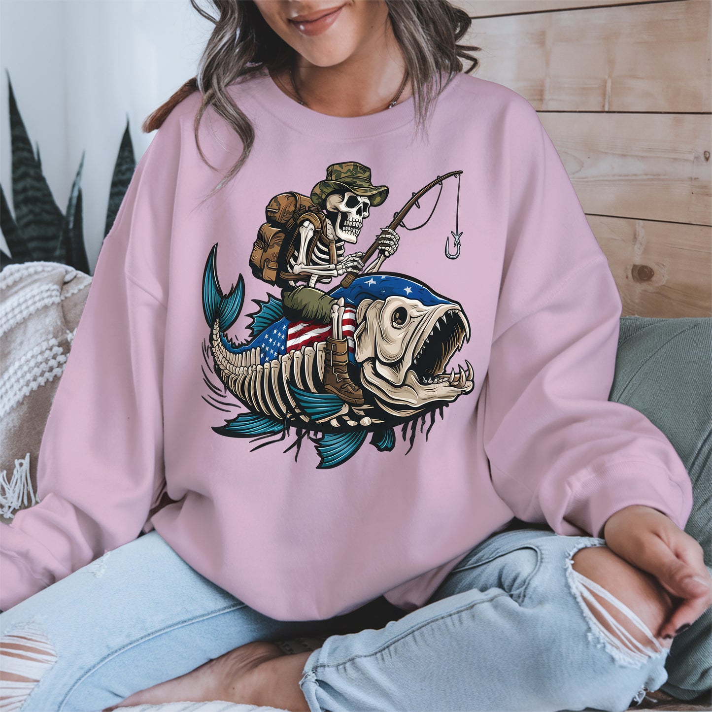Patriotic Skeleton Fishing Shirt Hoodie Sweatshirt