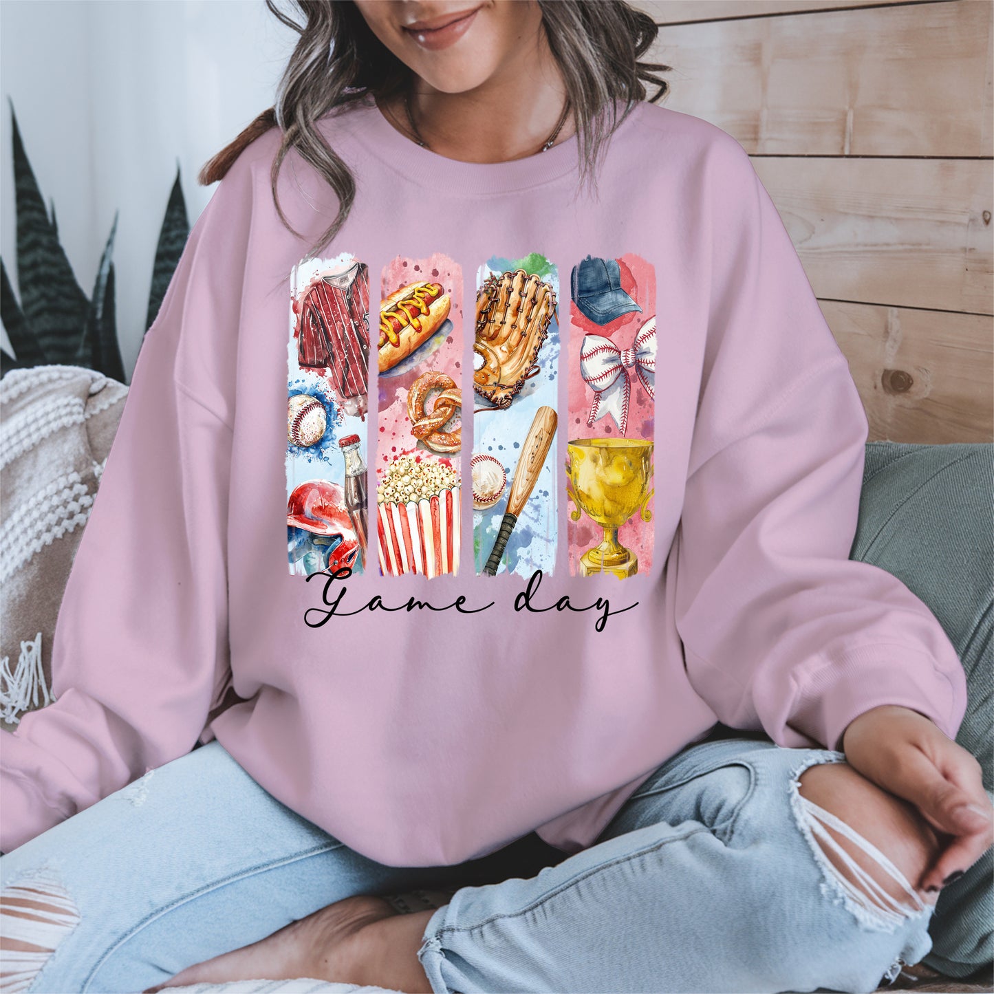 Watercolor Hotdog, Bat & Trophy Baseball Sport Shirt