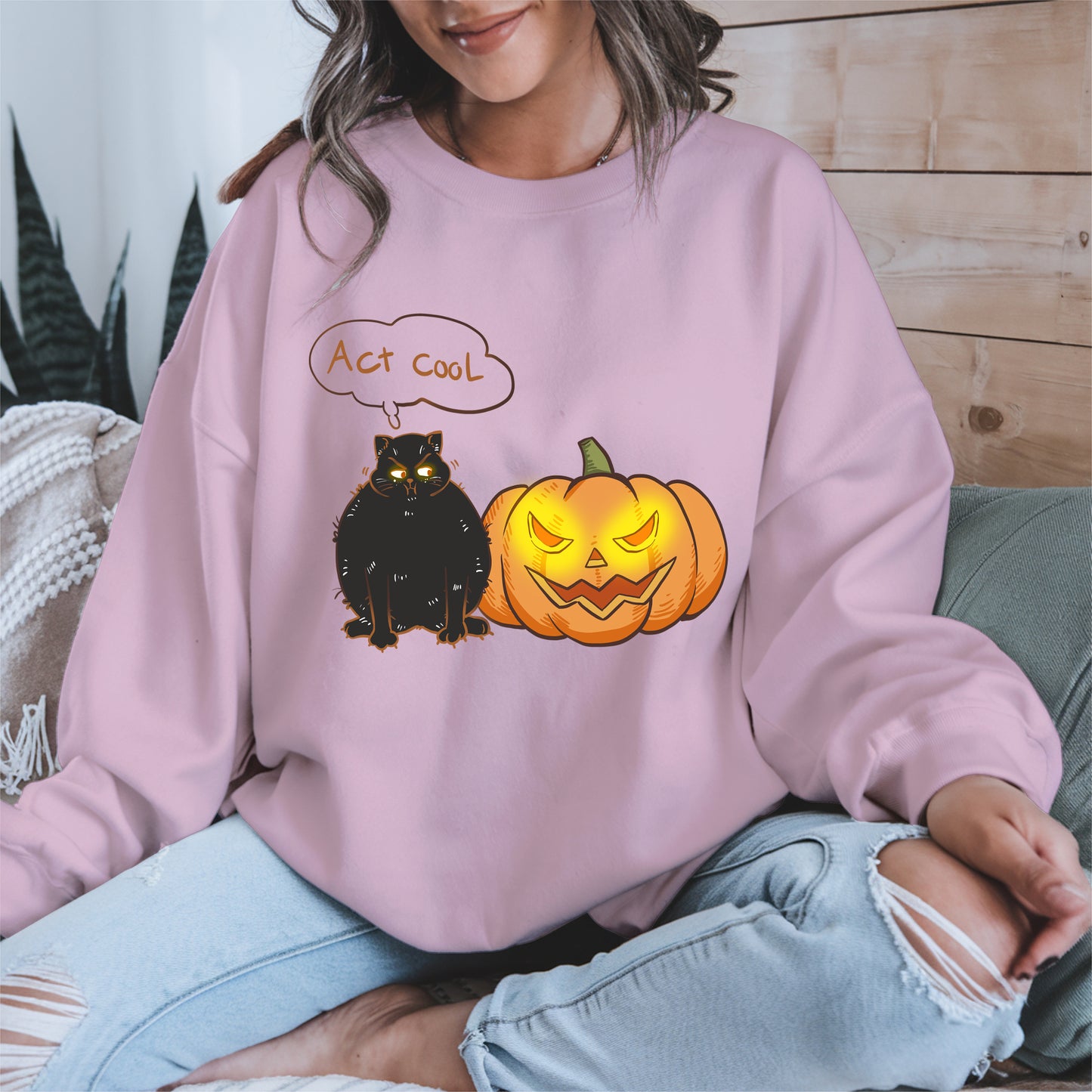 Act Cool - Black Cat & Pumpkin Halloween Tee