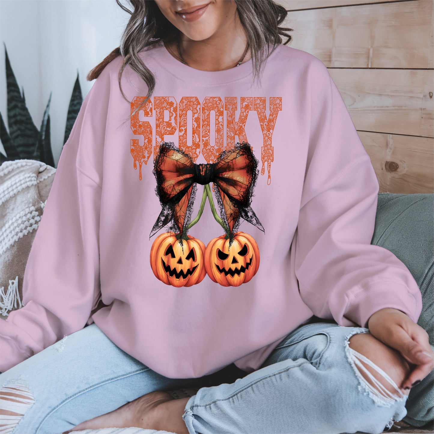 Spooky Bow Pumpkin Shirt Hoodie Sweatshirt for Halloween
