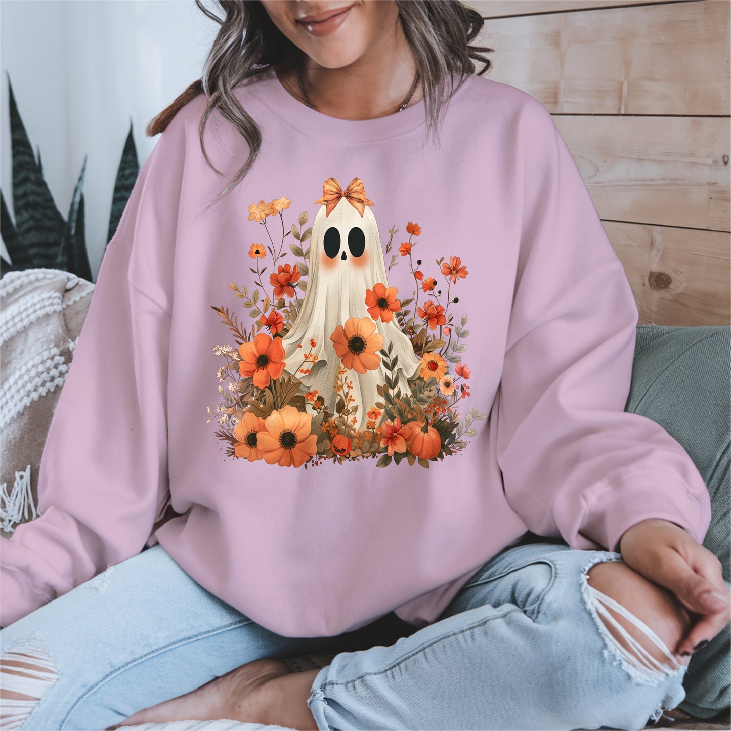 Autumn Ghost Floral Shirt Cute Fall Halloween Tee