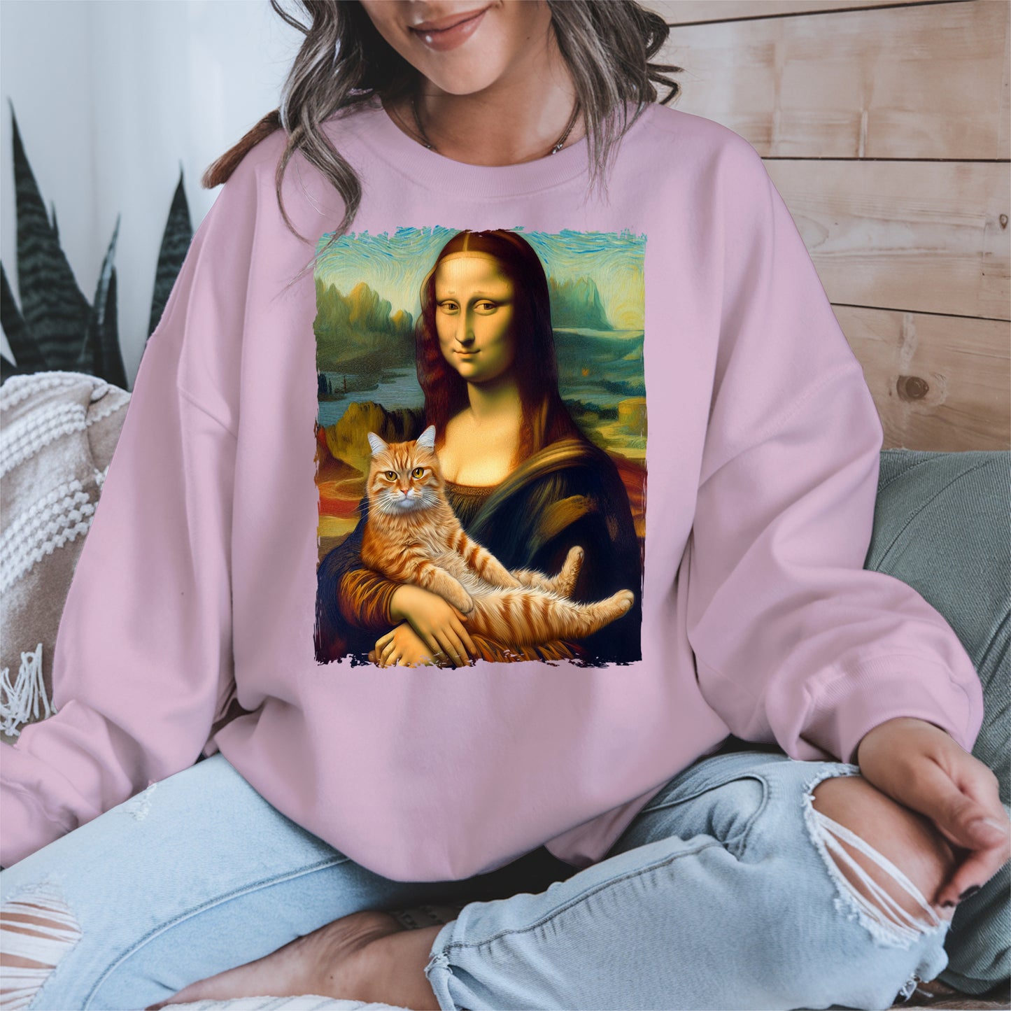 Mona Lisa Holding Orange Cat Shirt Hoodie Sweatshirt