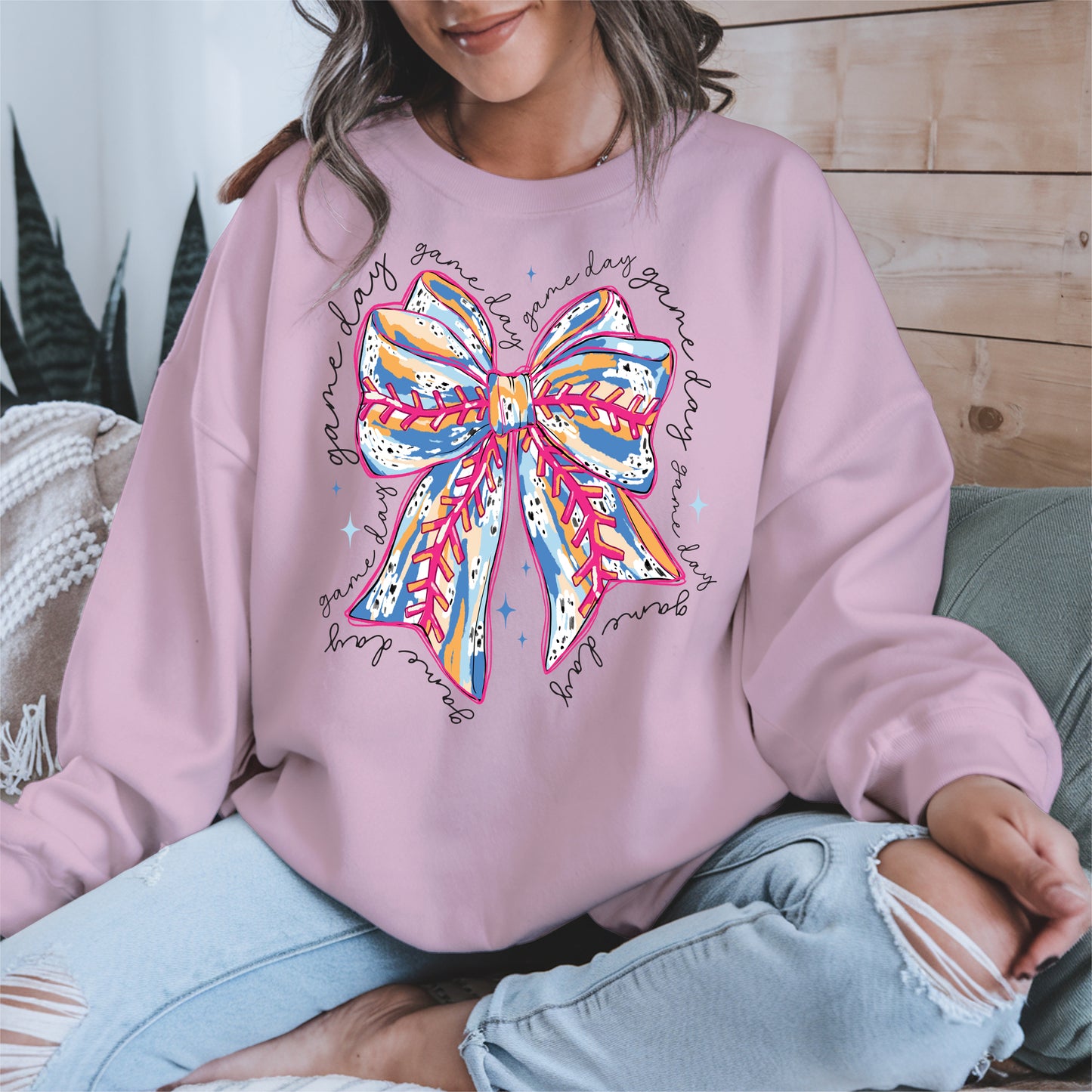 Game Day Bow Shirt Sport Tee Hoodie Sweatshirt for Baseball Fans