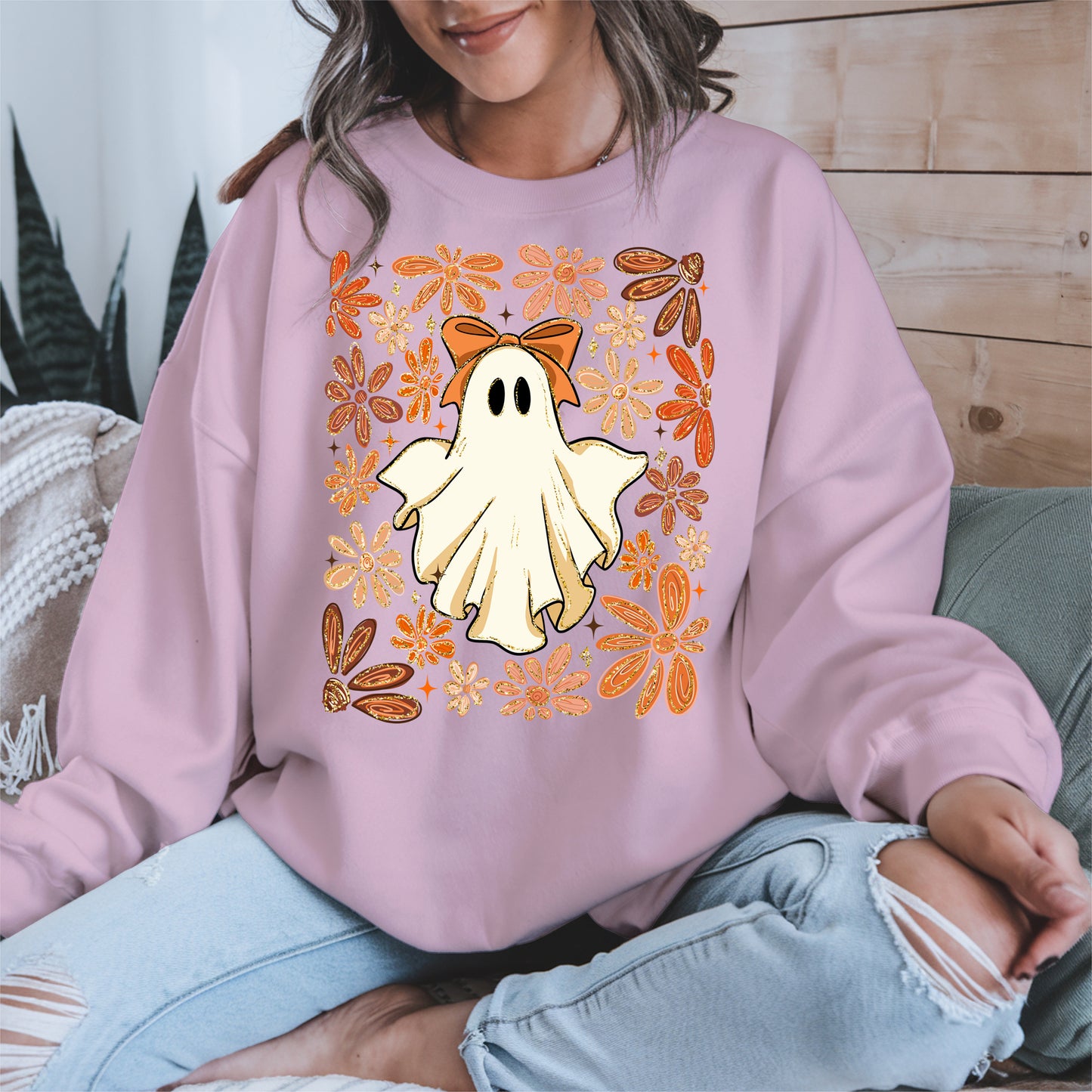 Boho floral ghost halloween shirt