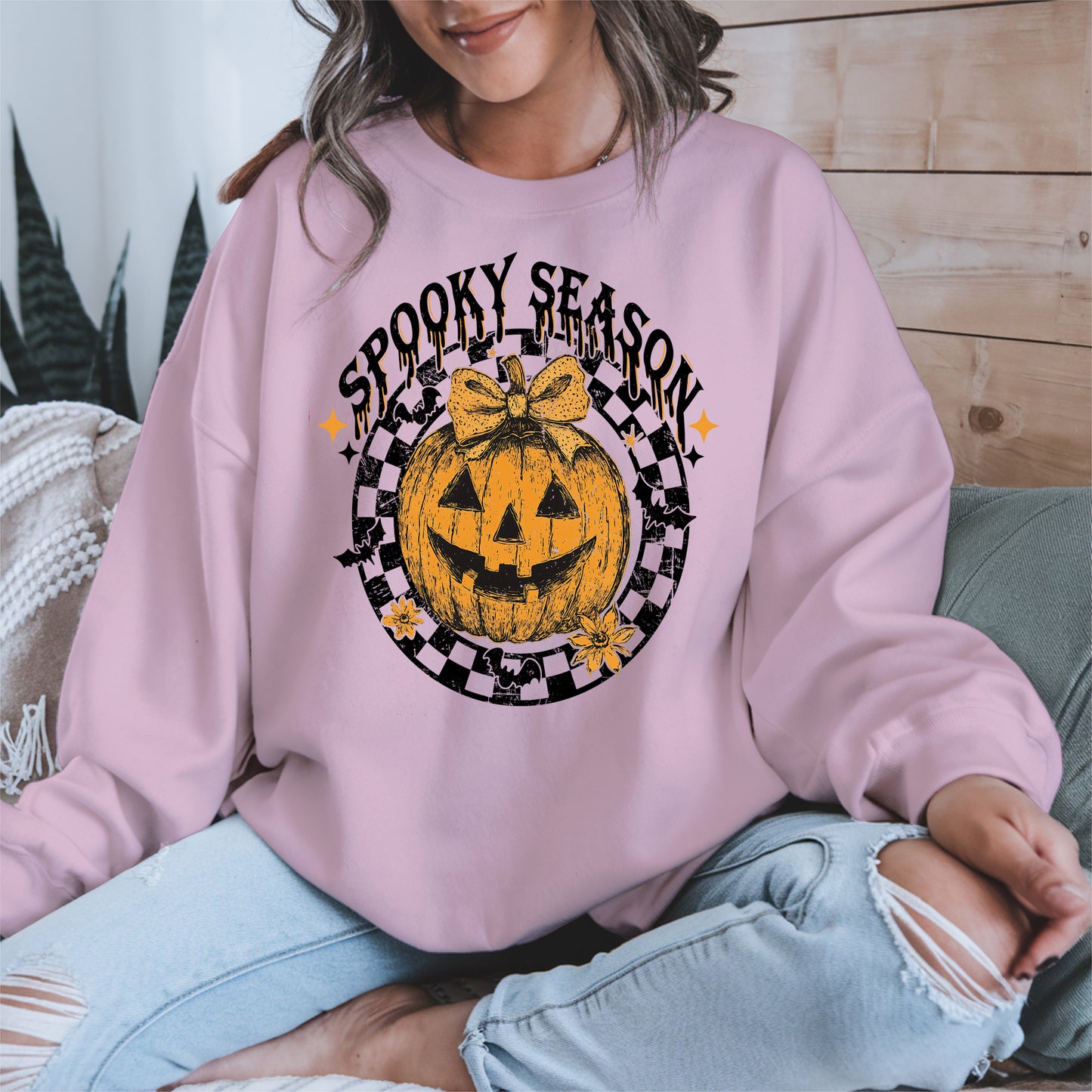 Spooky Season Halloween Pumpkin Checkered shirt
