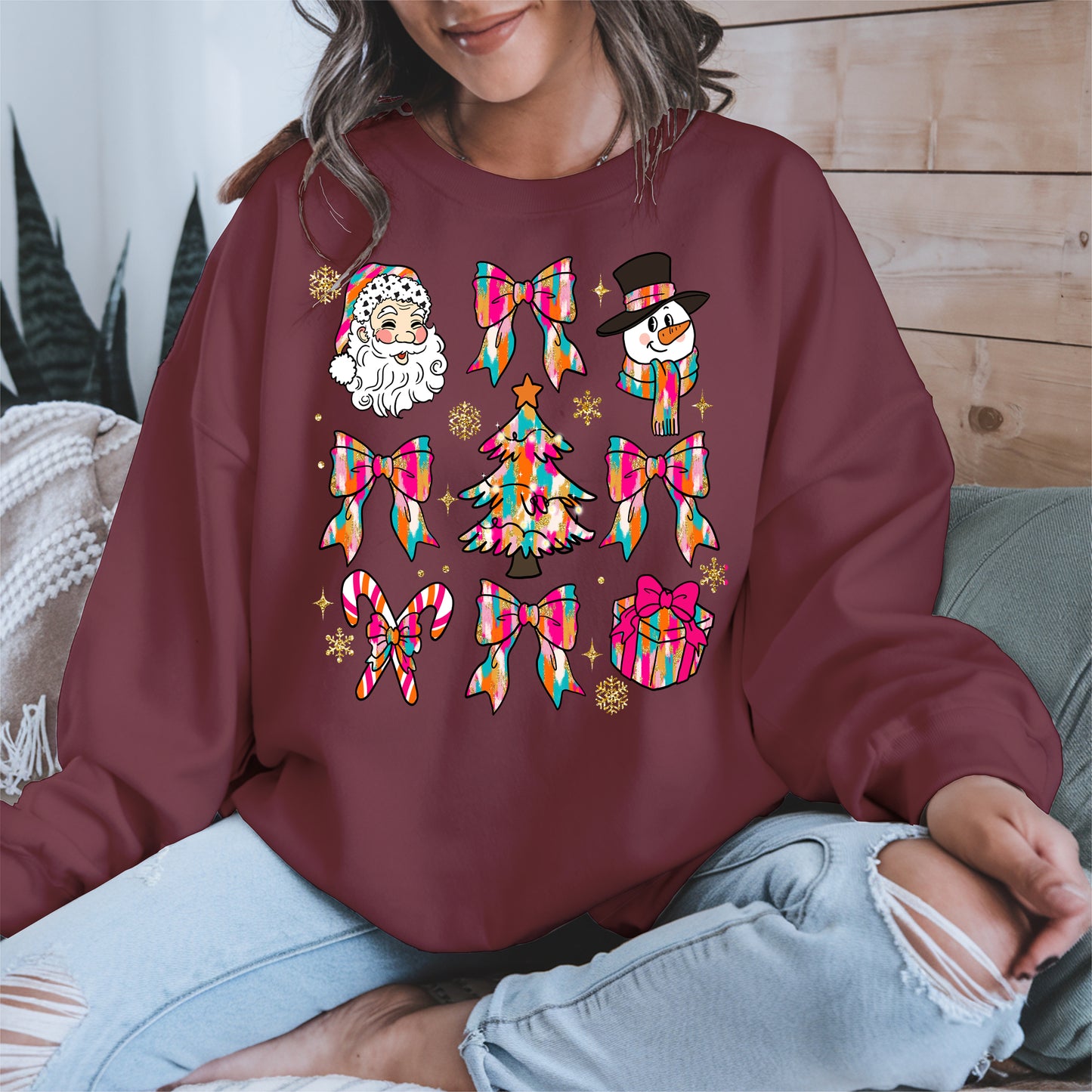 Colorful Brushstroke Santa Christmas Holiday Shirt