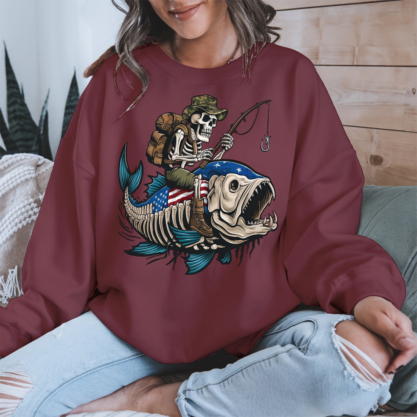 Patriotic Skeleton Fishing Shirt Hoodie Sweatshirt