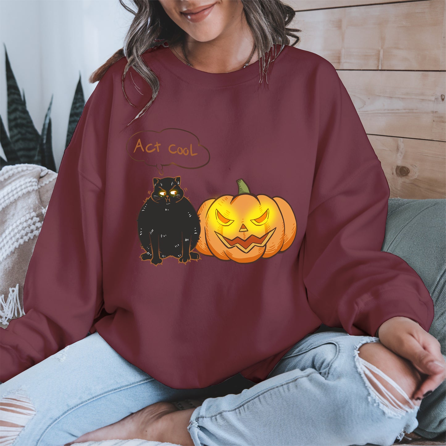 Act Cool - Black Cat & Pumpkin Halloween Tee