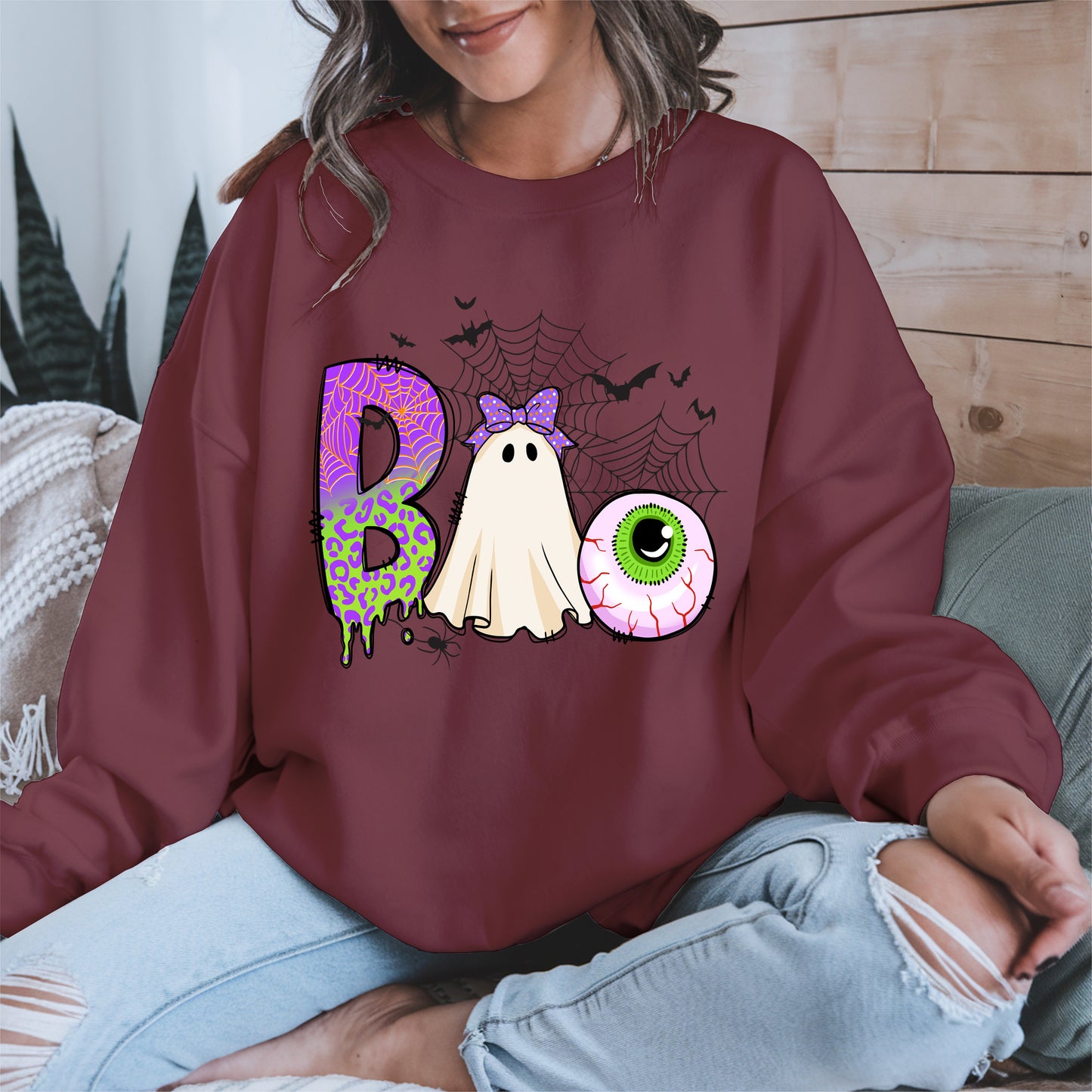 BOO Ghost Eyeball Shirt Hoodie Sweatshirt for Halloween Fun