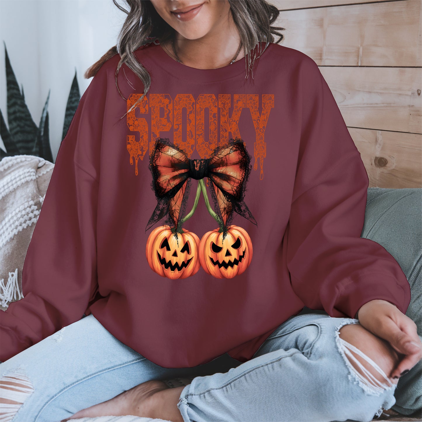 Spooky Bow Pumpkin Shirt Hoodie Sweatshirt for Halloween
